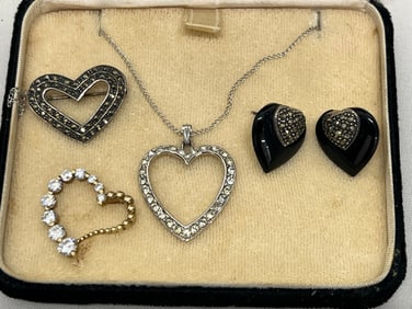 Asst Vintage Heart Pendants,Earrings - Most Sterling - Sterling Earrings, (2)Sterling Heart Pendants