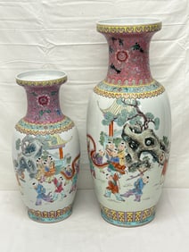 (2)Chinese Famille Rose Vases, (1)7'' x 24'', (1)6'' x 18.5''
