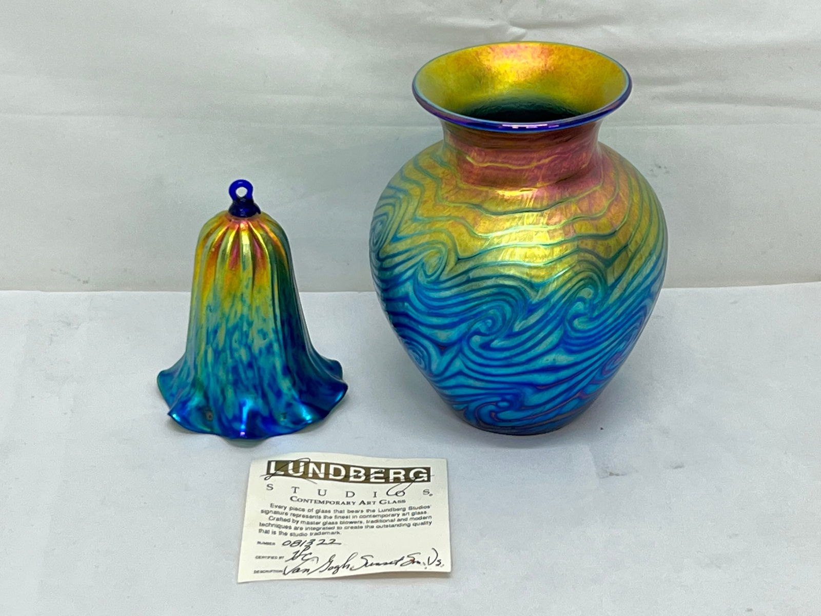 Lundberg Studios Van gogh Sunset Vase & Bell Ornament,COA - Signed 2004 3'' x 5.5'' Vase #081322 , (1 of 7)