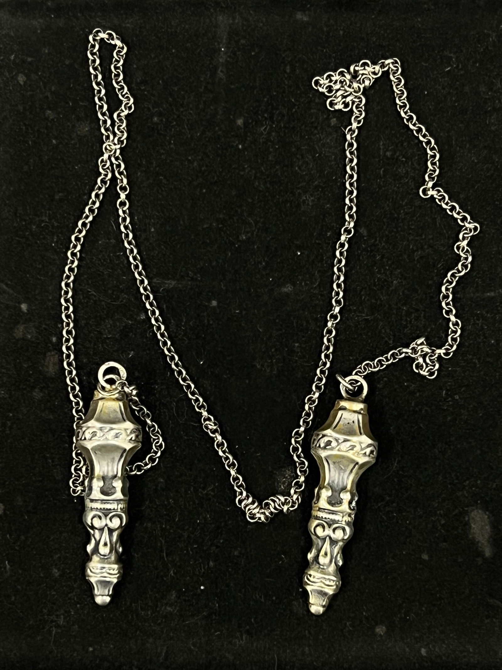 Antique Dutch Silver Knitting Needle Guards, Chain - C.1880 to 1910 , Tested Silver Chain + Covers, (1 of 2)