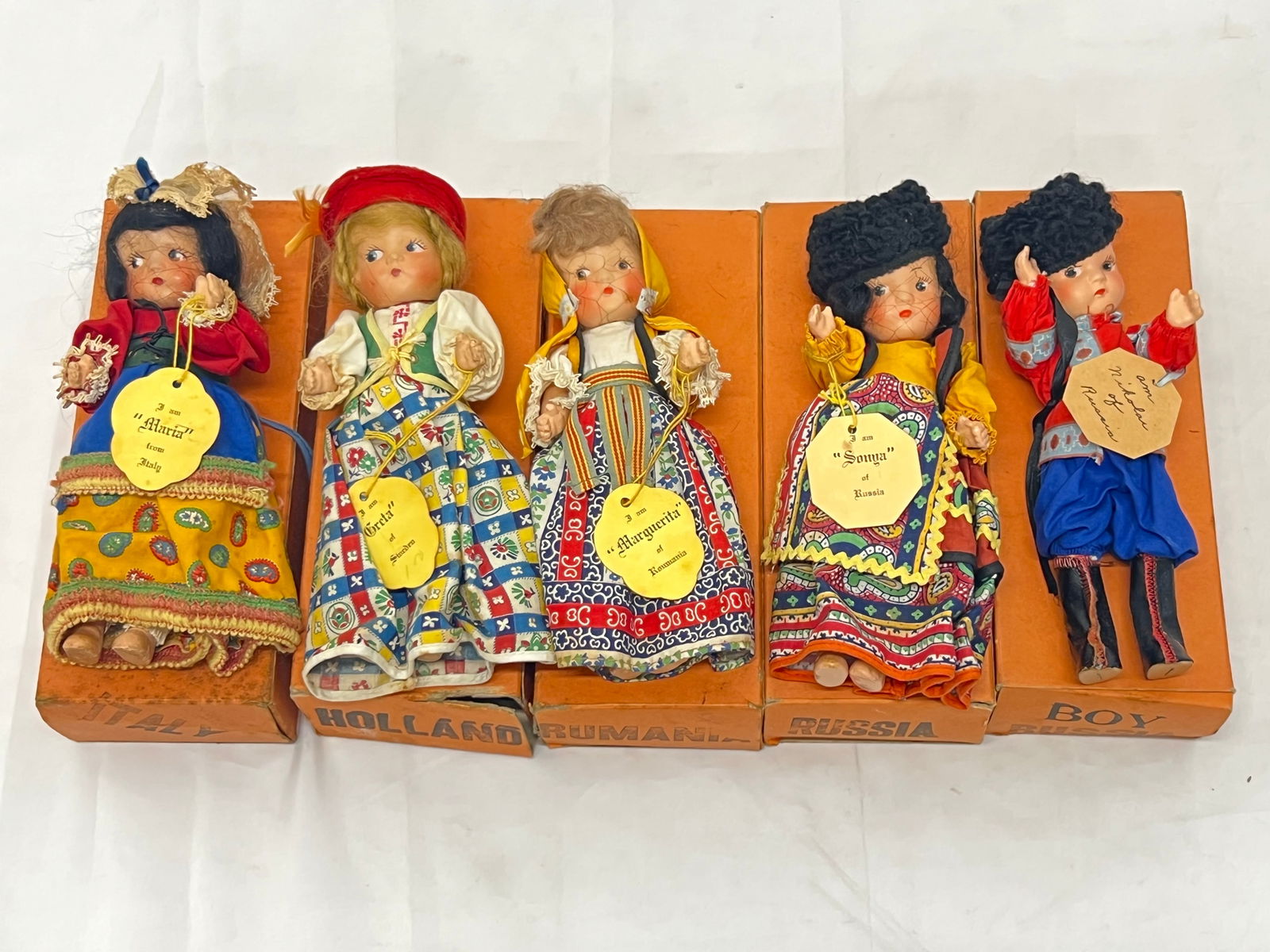 (5)1939 Worlds Fair International Composition Dolls - All Dolls with Original Box - (4)Have Original (1 of 5)