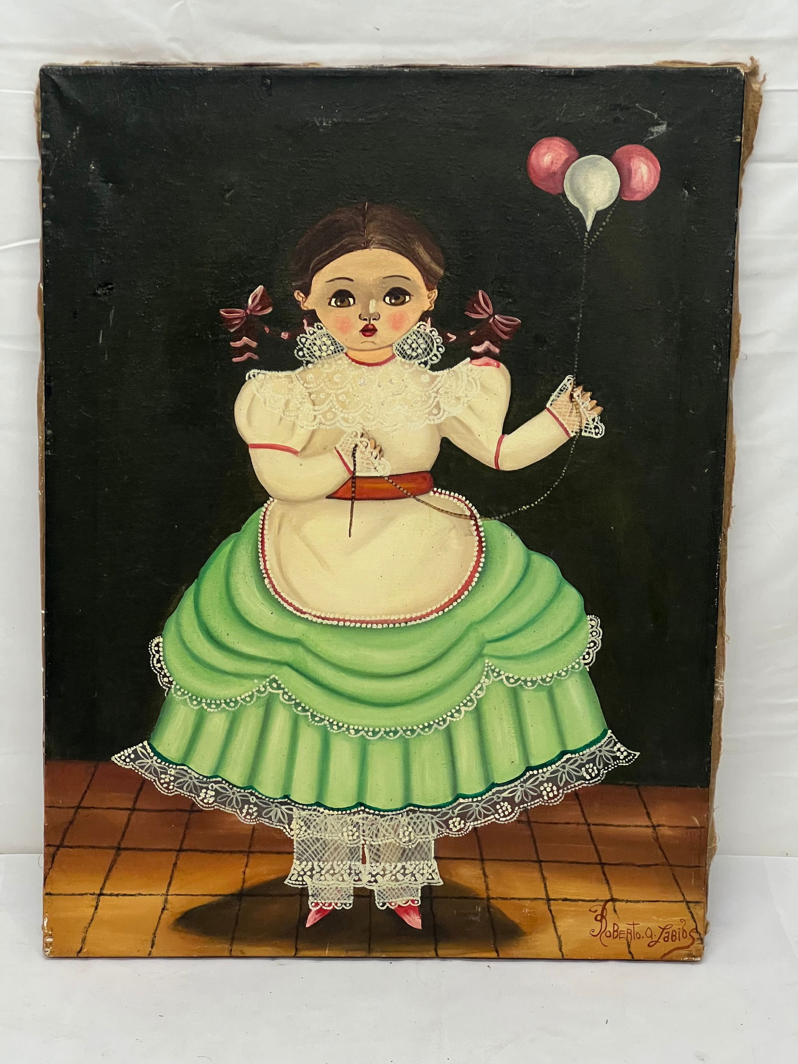 Agapito Labios(1898-1996)Original Folk Art Oil on Canvas-  Signed 'Roberto A. Labios' - Oil on (1 of 7)