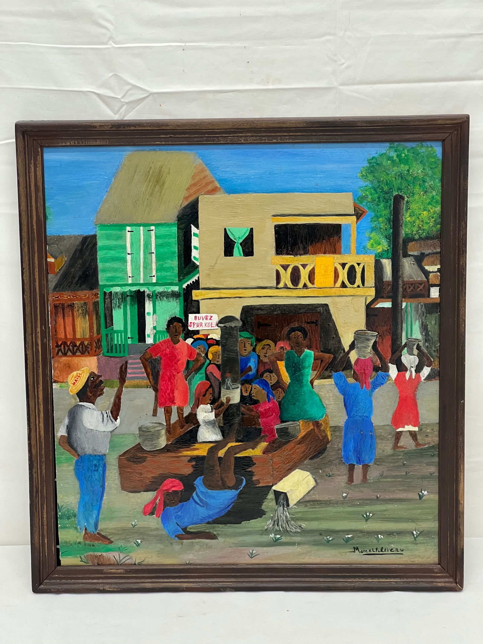 1940s Haitian Folk Art ''The Water Seller'' Marcel Raveau - 18'' x 20'' (1 of 3)