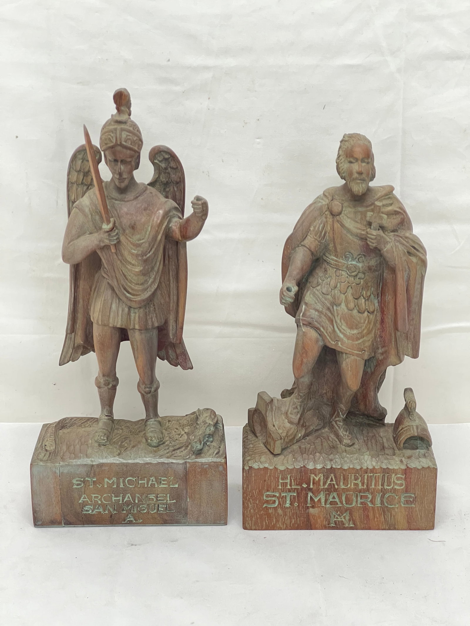 (2)Alexander Zeller (Mr.Chips)1950s Carved Saints - Know German Carver , Carved Madonna Inn in San: (2)Alexander Zeller (Mr.Chips)1950s Carved Saints - Know German Carver , Carved Madonna Inn in San Luis Obispo San Juan Bautista - in Historical Museum - St Maurice 9.5''T , St. Michael 10.5'' (See Ph