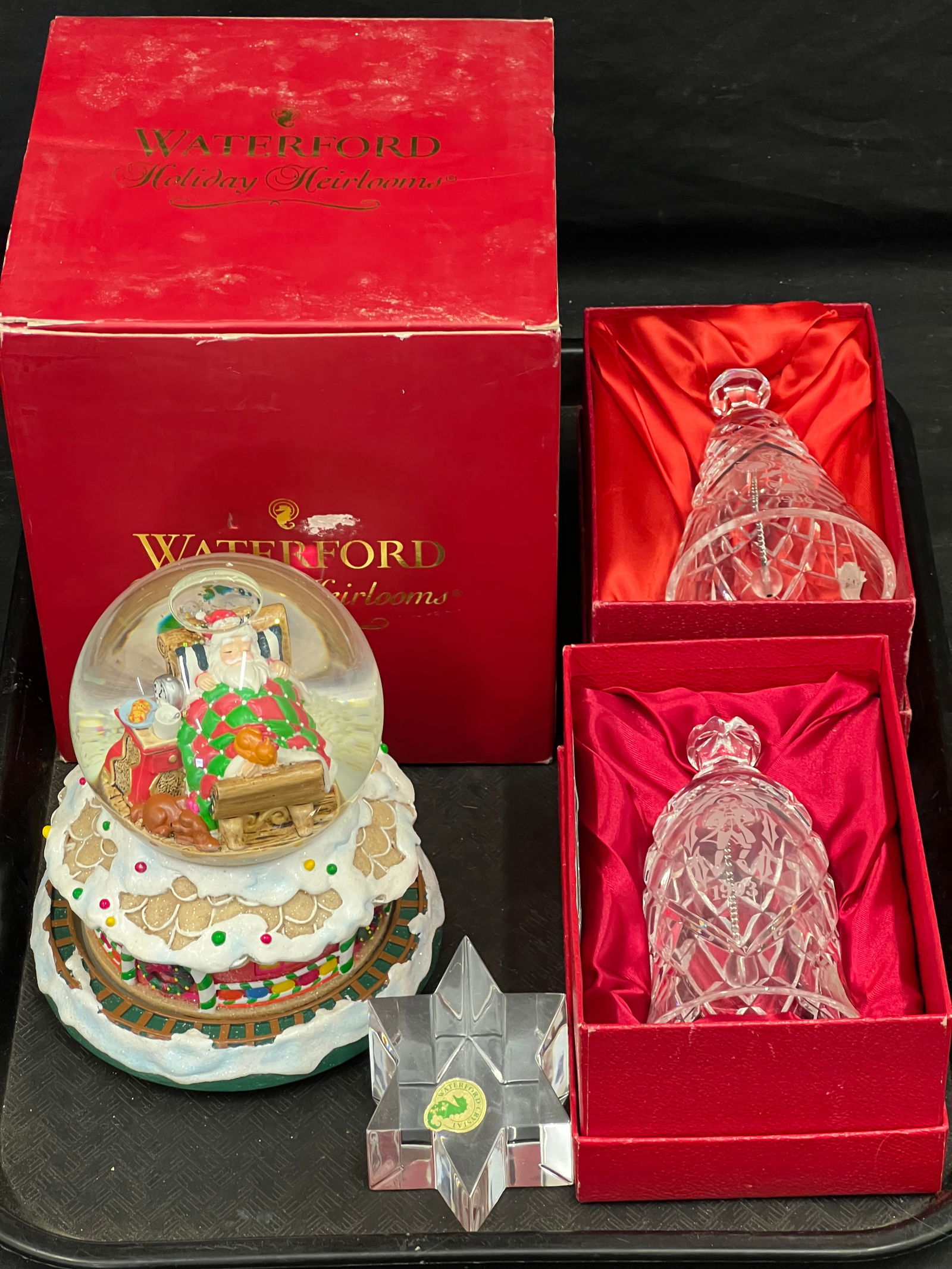 Waterford Sugar Plum Rotating Snow Globe,Bells - (2)Waterford Bells with Tags & Boxes, Sugar Plum: Waterford Sugar Plum Rotating Snow Globe,Bells - (2)Waterford Bells with Tags & Boxes, Sugar Plum Rotating Train Music Snow Globe with Box, Star Paperweight