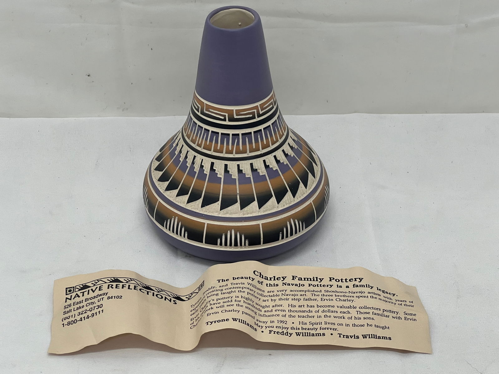 Navajo Signed Charley Family Pottery Vessel 5.5''T - Signed 'Travis William Navajo' (1 of 6)