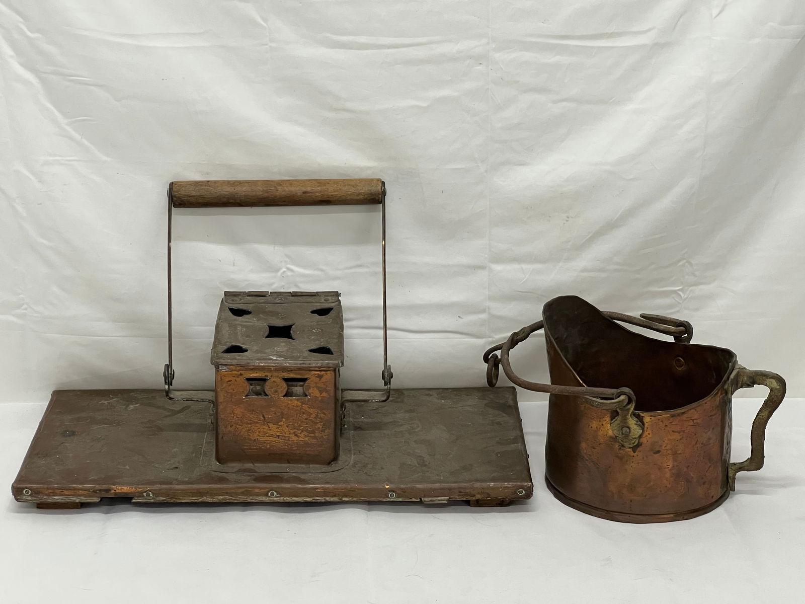 Antique Copper,Dutch Carriage Warmer,Water Warmer - Etched on Handle 'J.A. Vischer' 9'' x 19'' x (1 of 9)