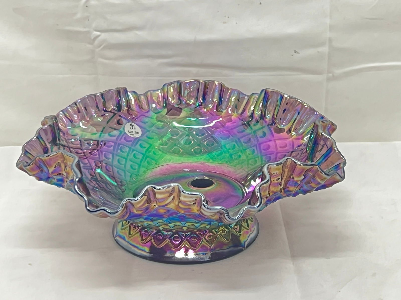 Fenton Imperial Amethyst Candle Bowl with Sticker 10'' x 4'': Fenton Imperial Amethyst Candle Bowl with Sticker 10'' x 4''