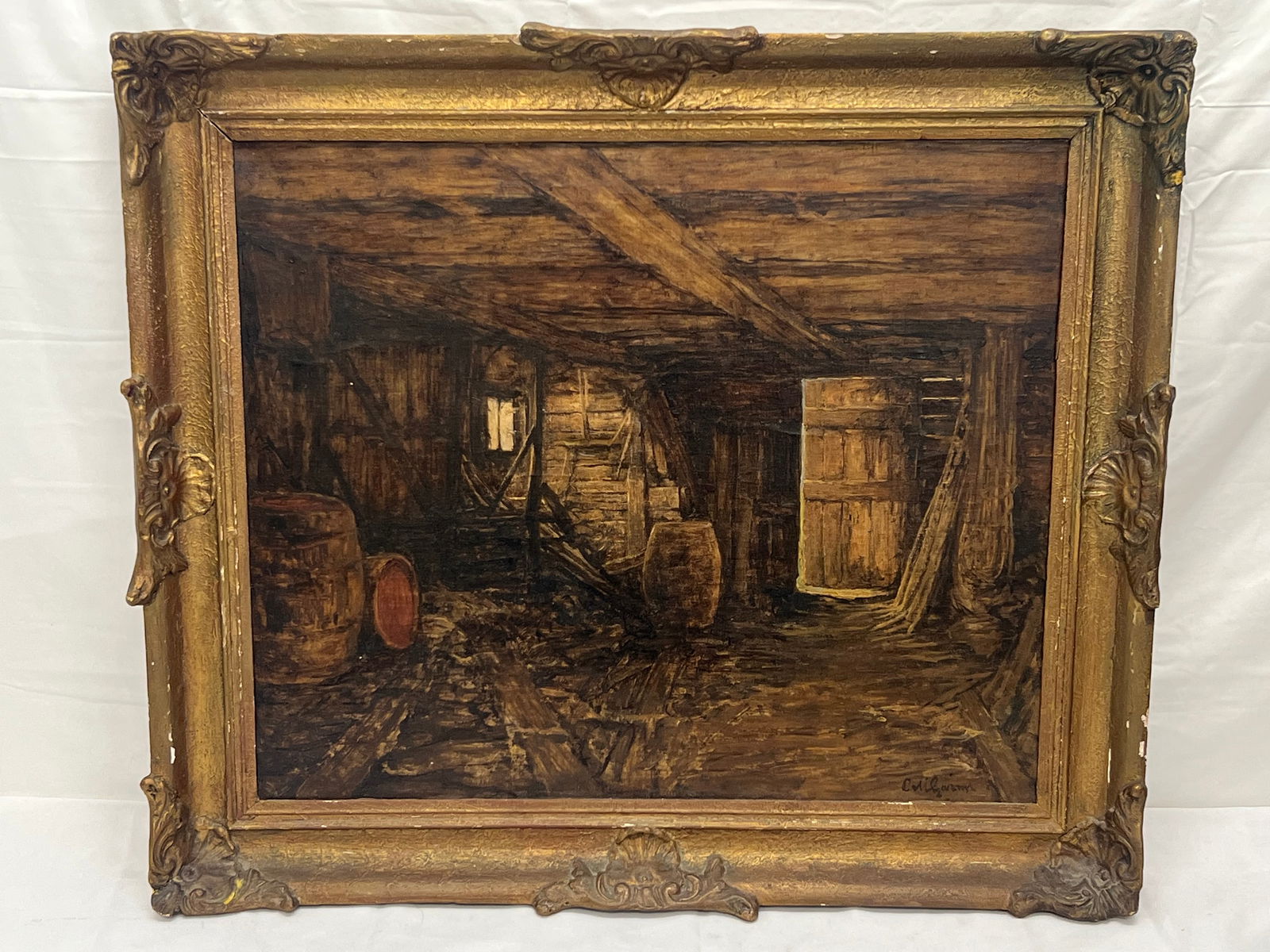 Antique Dutch Oil on Canvas in Antique Frame - 19thC Dutch Oil Signed Bottom Right, ''Enkhuizen'' on (1 of 6)