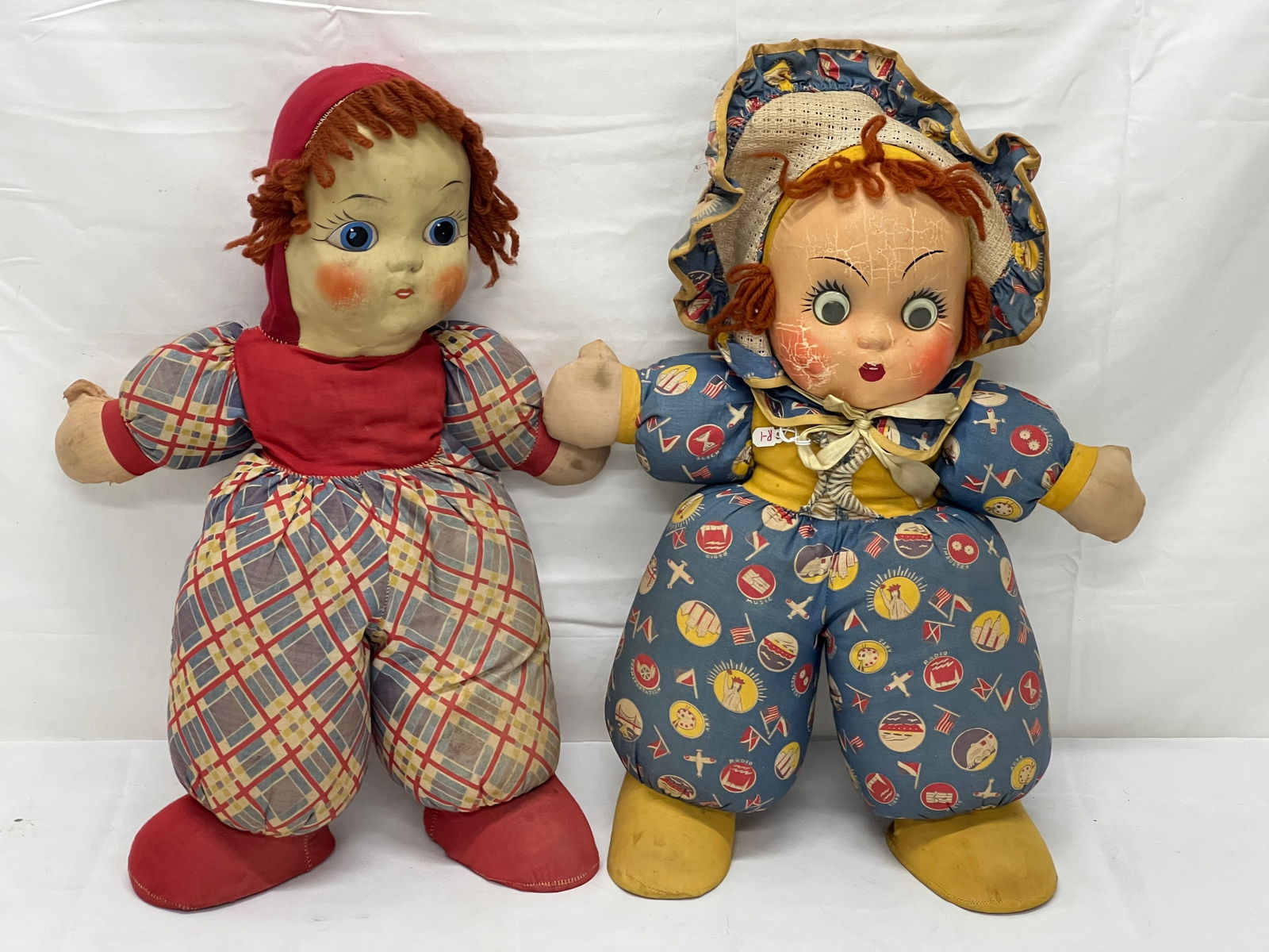 (2)1930s-40s Rubber Face Stuffed Dolls - (1)is Googley Eye 17''T (1 of 5)