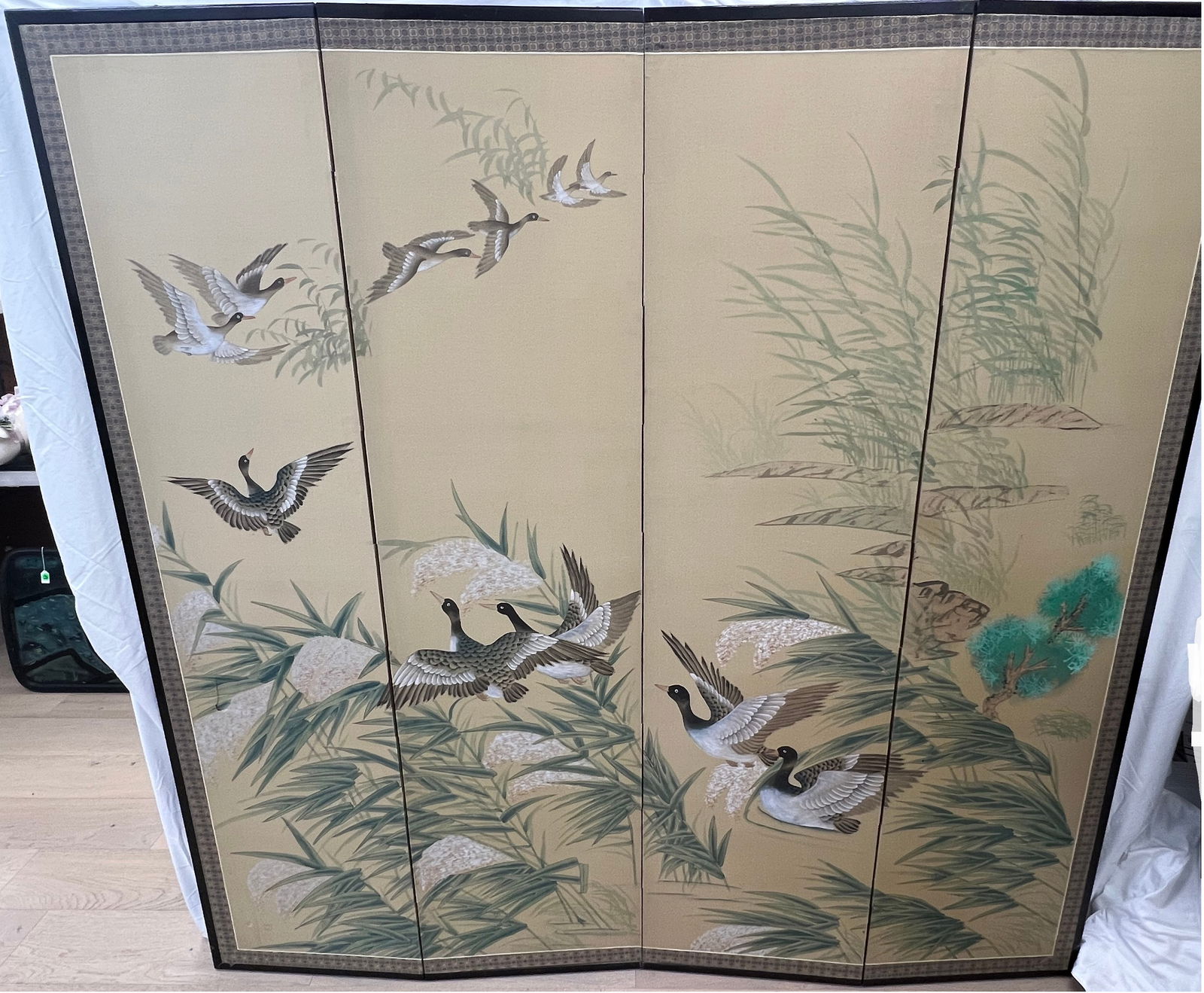 Contemporary Divider Asian 4 Panel Screen on Silk - 18.5'' x 72'' Each Panel (Pick Up or Arrange Own (1 of 6)