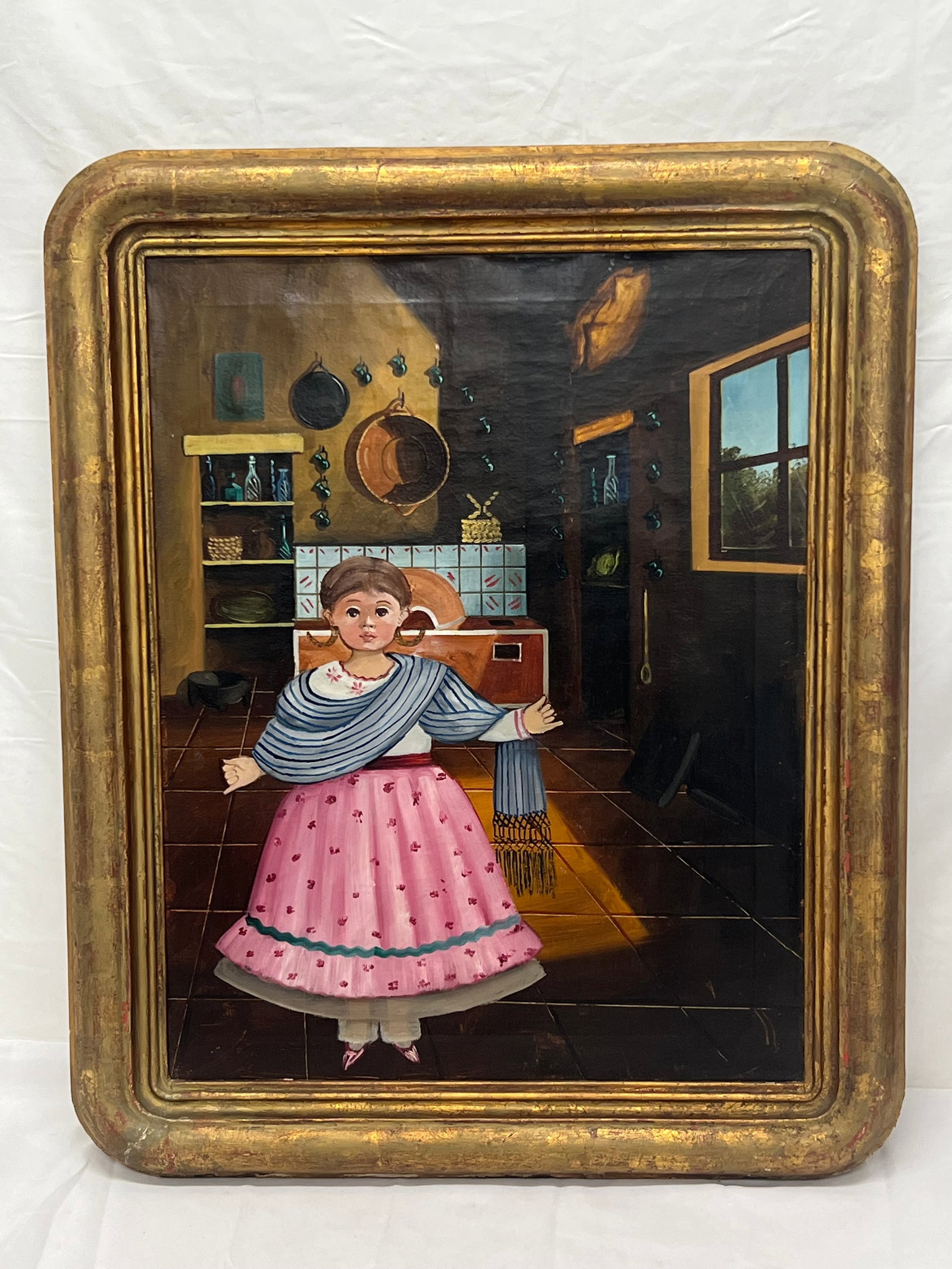 Agapito Labios(1898-1996) Original Oil on Canvas - Titled ''Mexican Primitive'' Sight 23.5'' x: Agapito Labios(1898-1996) Original Oil on Canvas - Titled ''Mexican Primitive'' Sight 23.5'' x 18.5'' , Framed 23.5'' x 28.5''