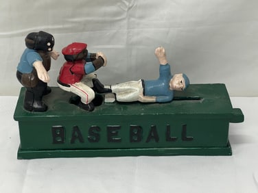 Cast Iron Mechanical Baseball Bank, 1993 Reproduction