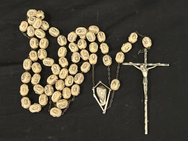 Vintage Italian Civelli Pictorial Rosary - Cross 4.25'' x 8'' , Mary 1.75'' x 3''
