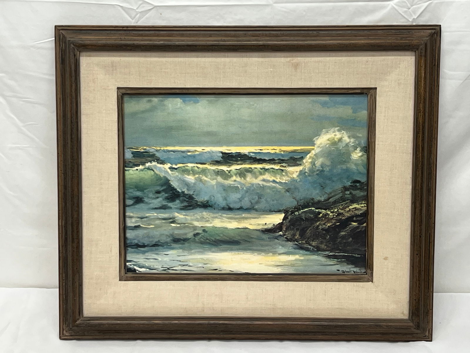 Robert Wood(1889-1979)Sunset Seascape Canvas Print - Framed 20.25'' x 24.25'' , Sight 12'' x 16'': Robert Wood(1889-1979)Sunset Seascape Canvas Print - Framed 20.25'' x 24.25'' , Sight 12'' x 16''