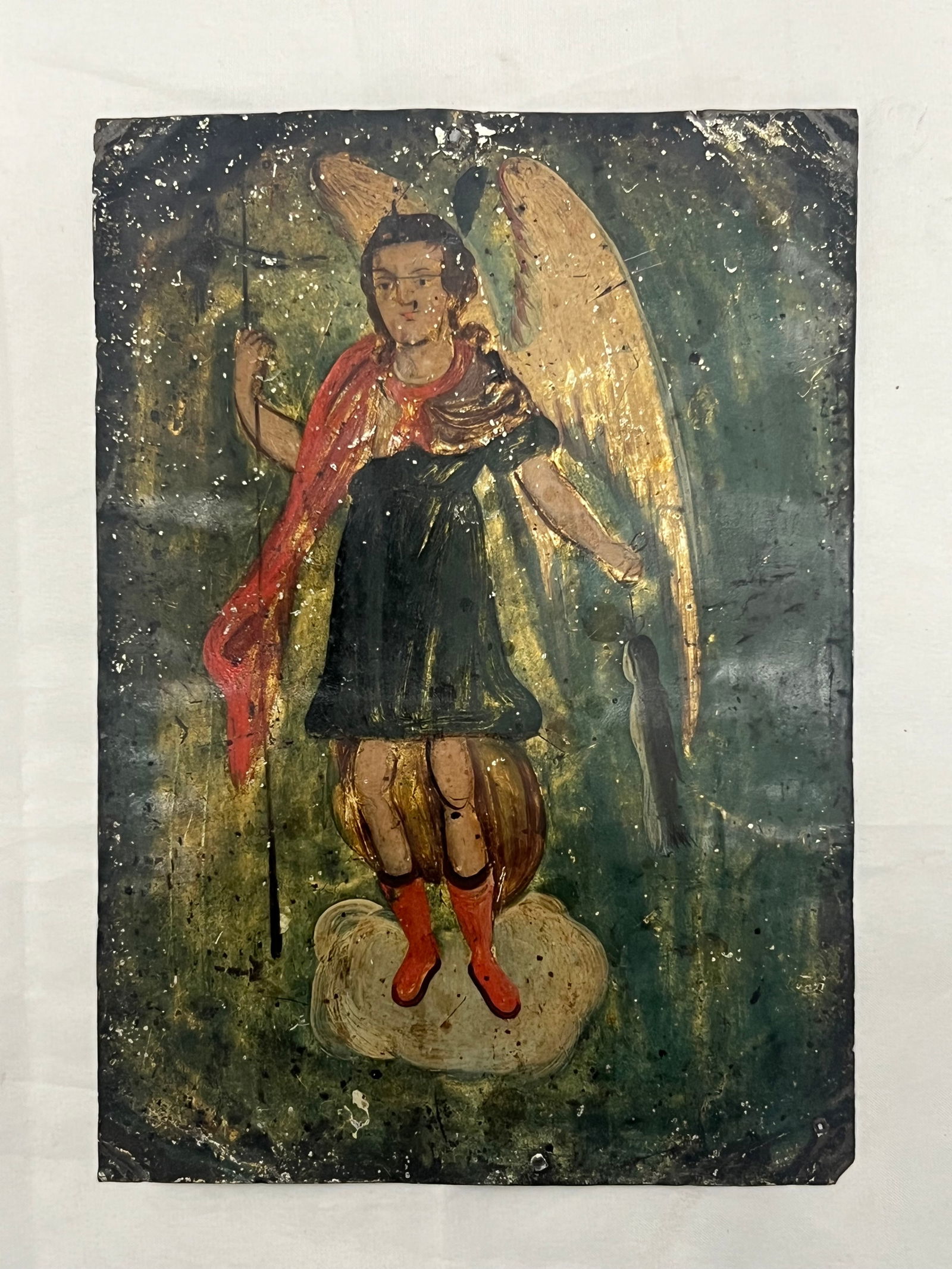 19thC Spanish Colonial Handpainted Retablo on Tin (1 of 2)