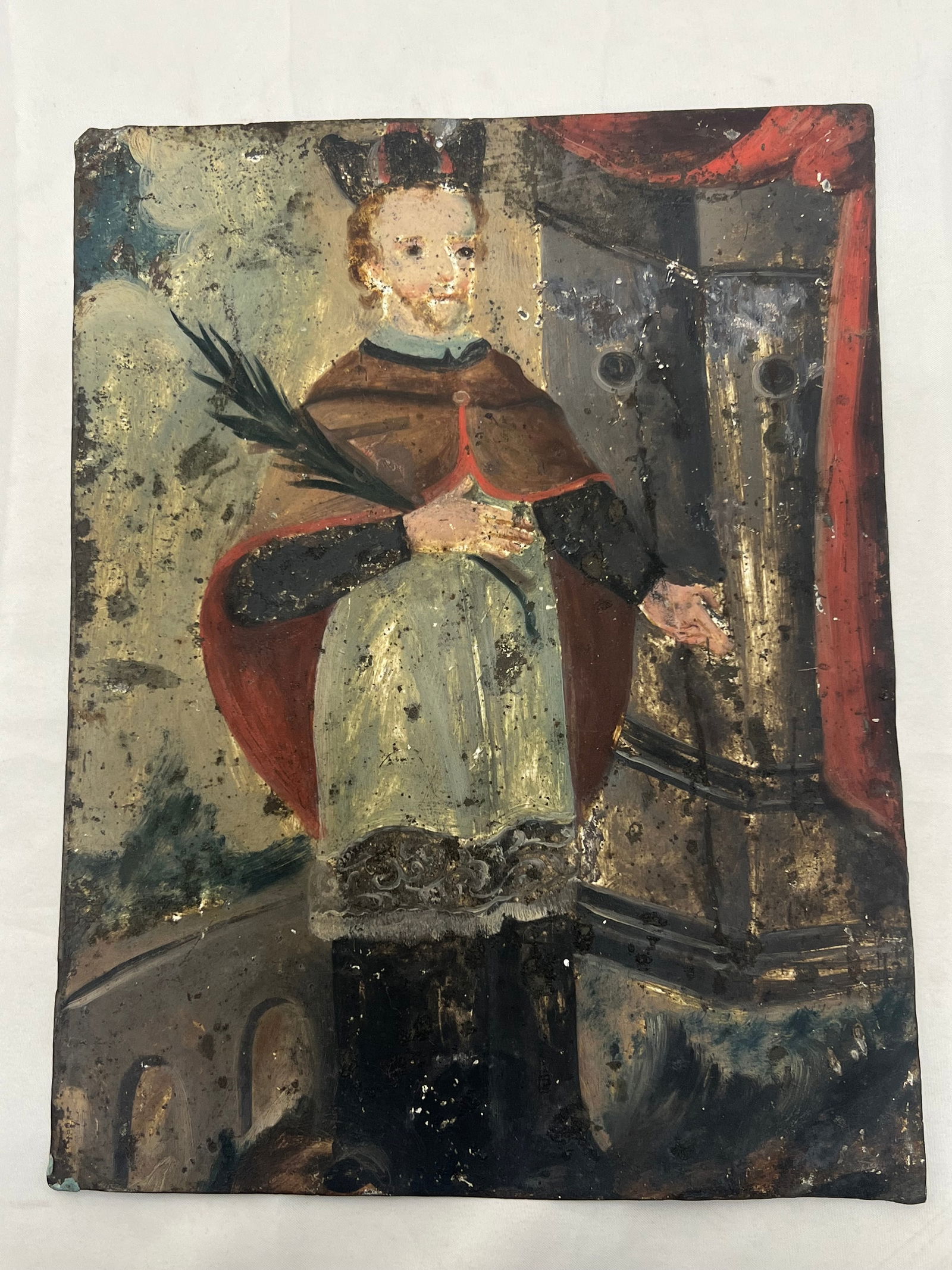 Early 19thC Spanish Colonial Handpainted Folk Art Retablo on Tin (1 of 2)