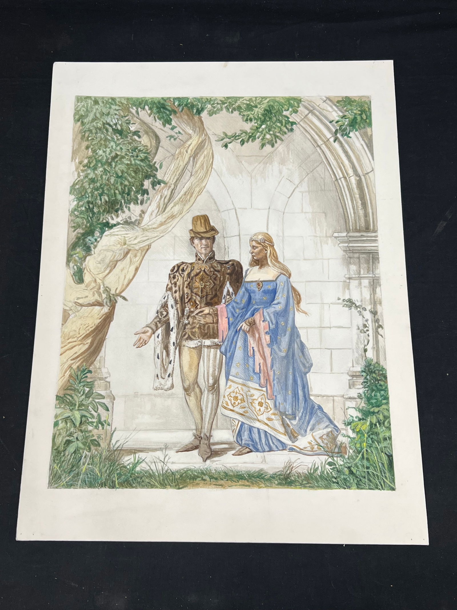 Russell Tripp(1924-2025)Original Signed Art on Card Stock 16.25" x 22": Russell Tripp(1924-2025)Original Signed Art on Card Stock - Renaissance Couple 16.25'' x 22''