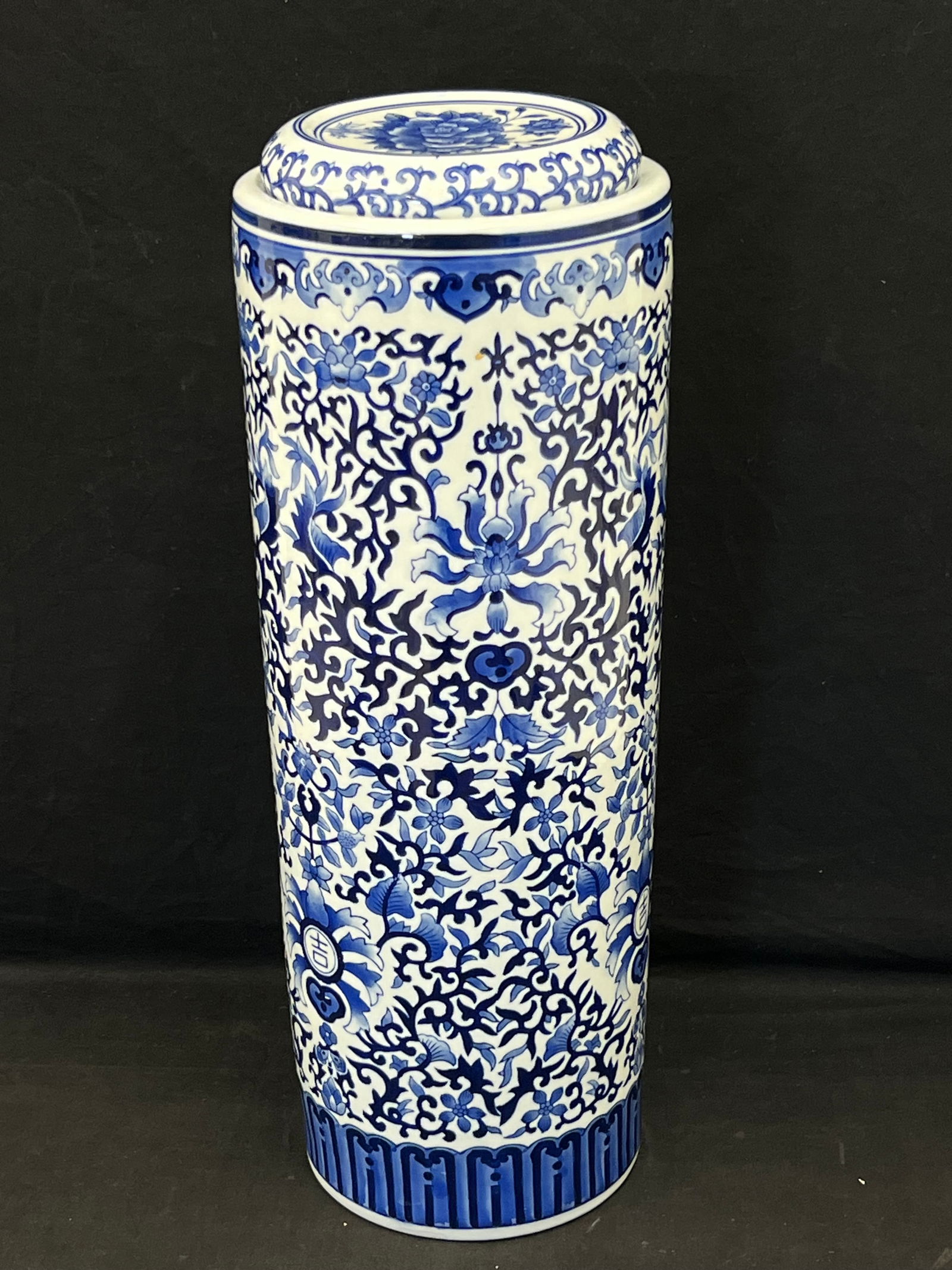 Chinese Blue White Porcelain Umbrella Vase/ Stand - Overall 9'' x 24'' with 8'' Top Piece (1 of 7)