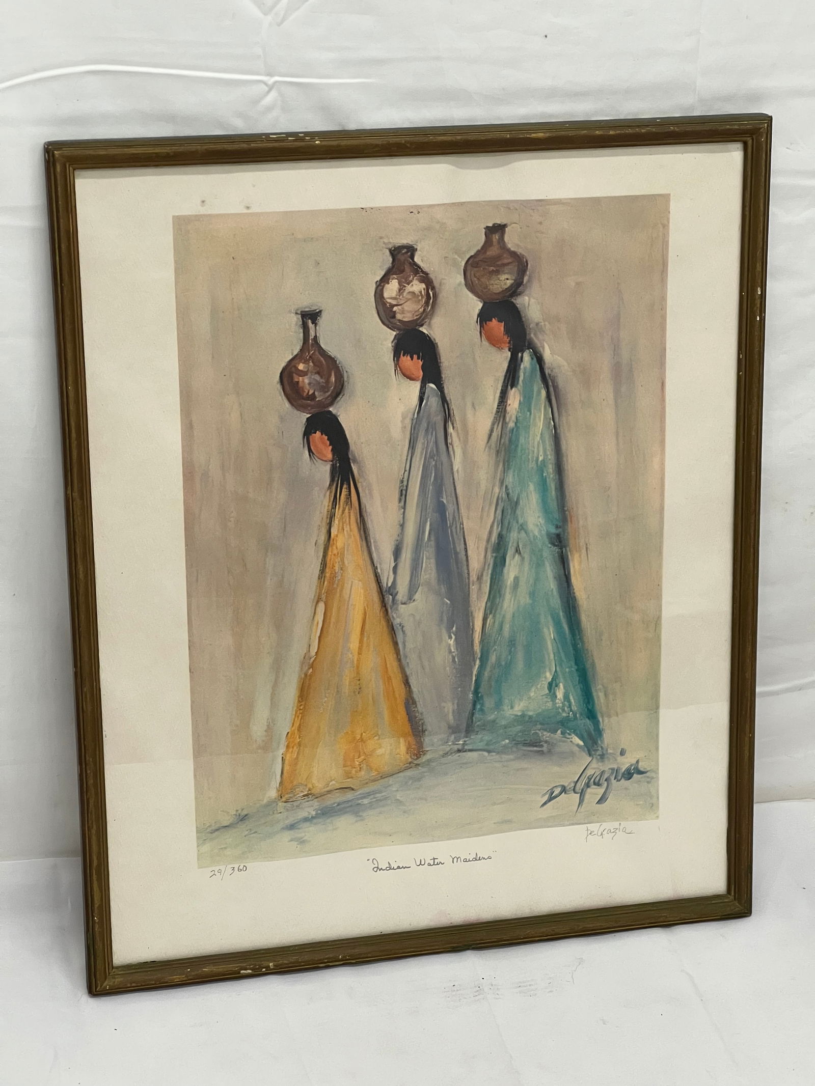 Ted DeGrazia (1909-1982) Hand Signed Lithograph - Titled ''Indian Water Maidens'' , Signed #d in: Ted DeGrazia (1909-1982) Hand Signed Lithograph - Titled ''Indian Water Maidens'' , Signed #d in Pencil 29 / 360 - Framed 14.75'' x 17.5''
