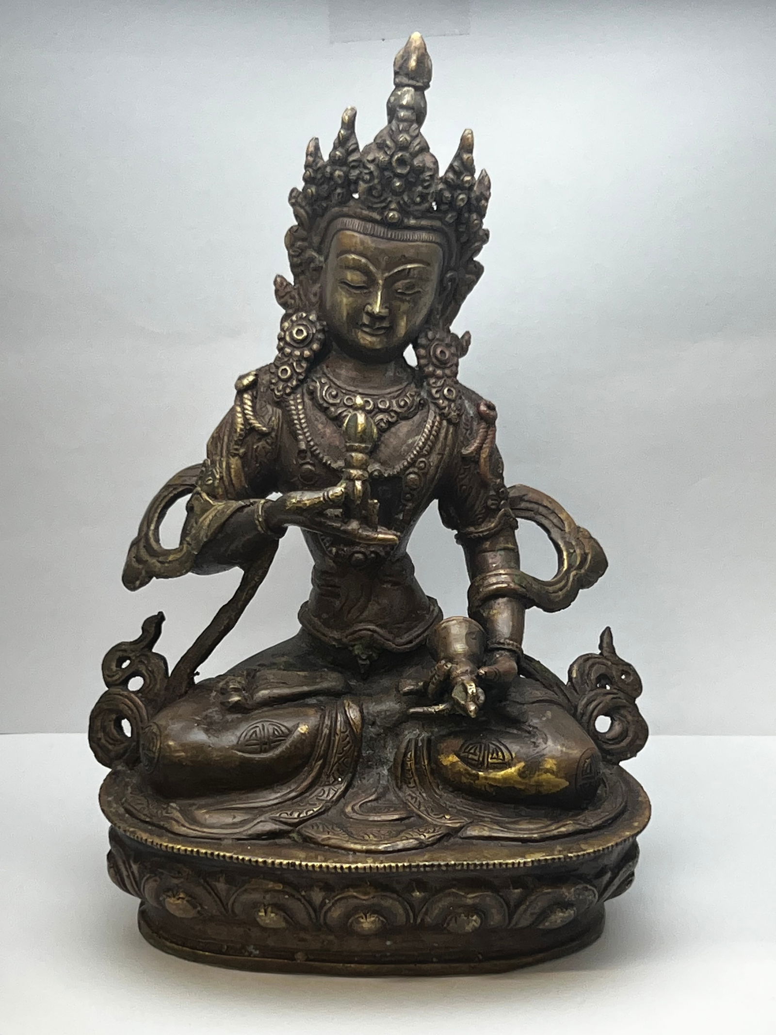 Antique Vajrasattva Buddha Figure 8.25''T - Lotus Stamp on Bottom, Buddha of Purification Cleanses (1 of 5)