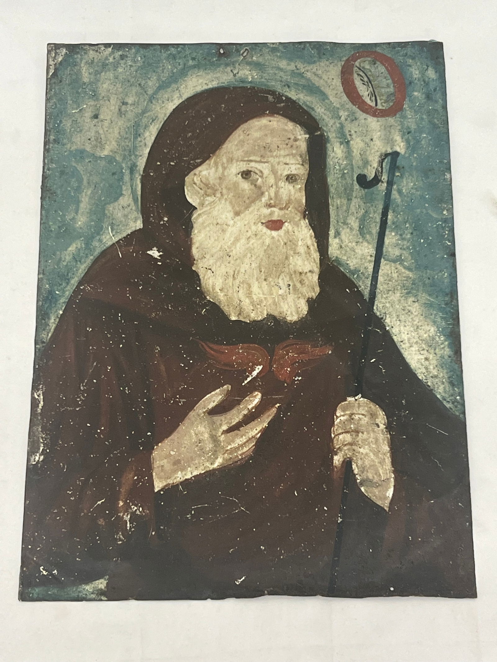 18th-19thC Mexican Folk Art Handpainted Retablo Painting on Tin, 9.25'' x 11.5'' (1 of 2)