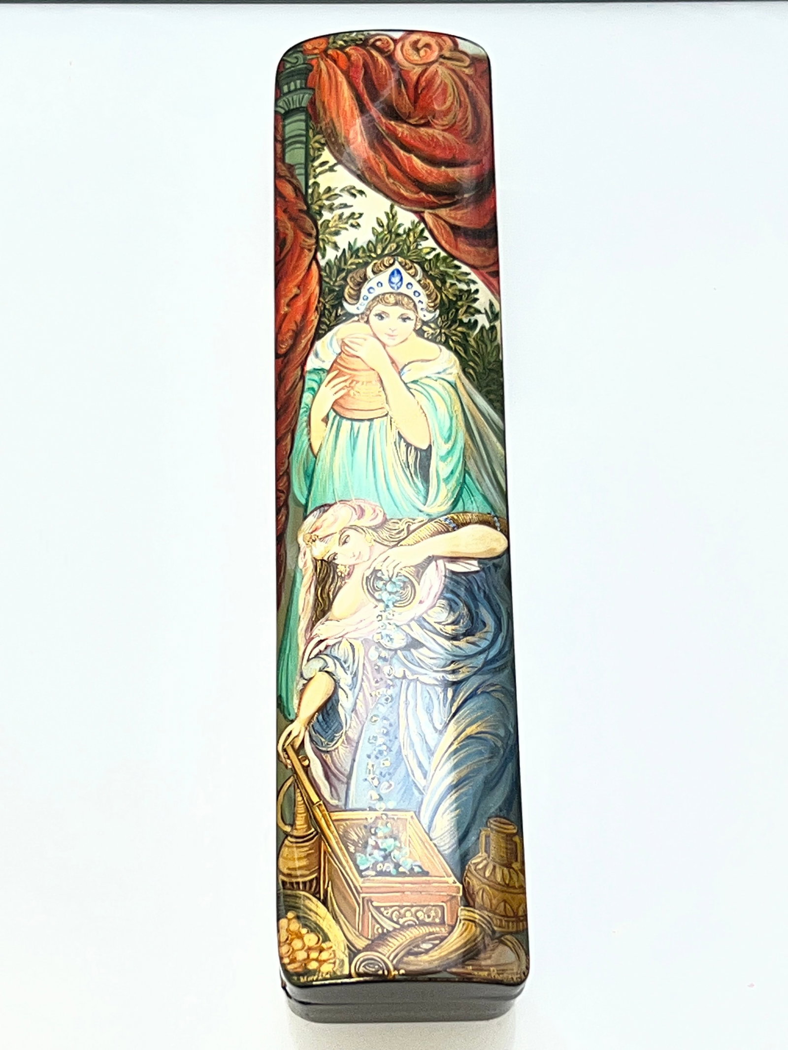Russian Lacquer Handpainted Box 6.75'' x 1.5'' x 1.75'' - Reminiscent of Alphonse Muchas Boxes (1 of 5)