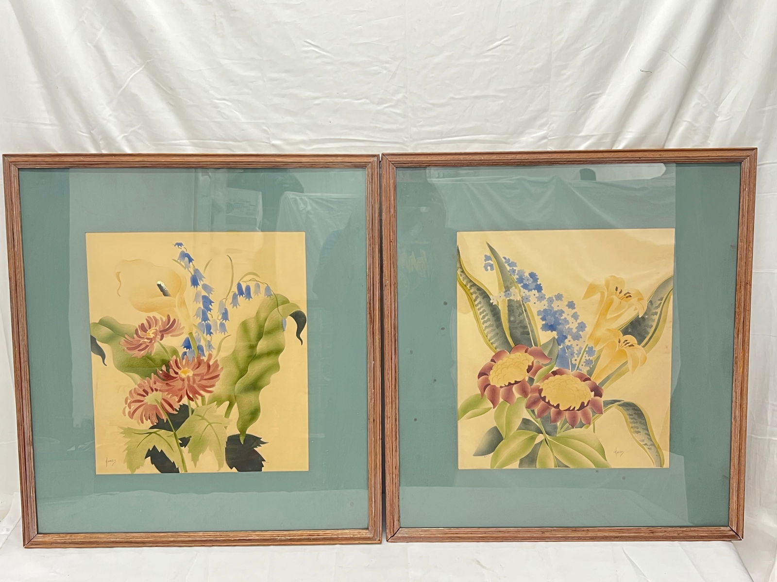 (2)Benjamin Jorg Harris(1904-1957) Signed Air Brush Watercolors 'Tropical Flowers' - Both Signed , (1 of 7)