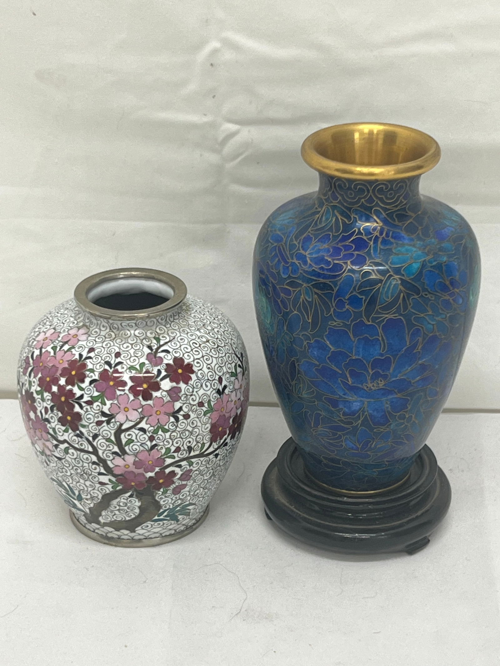 Chinese Cloisonne Vases - Cherry Blossom - Blue 5.5''T , Cherry Blossom 4.25''T (1 of 8)