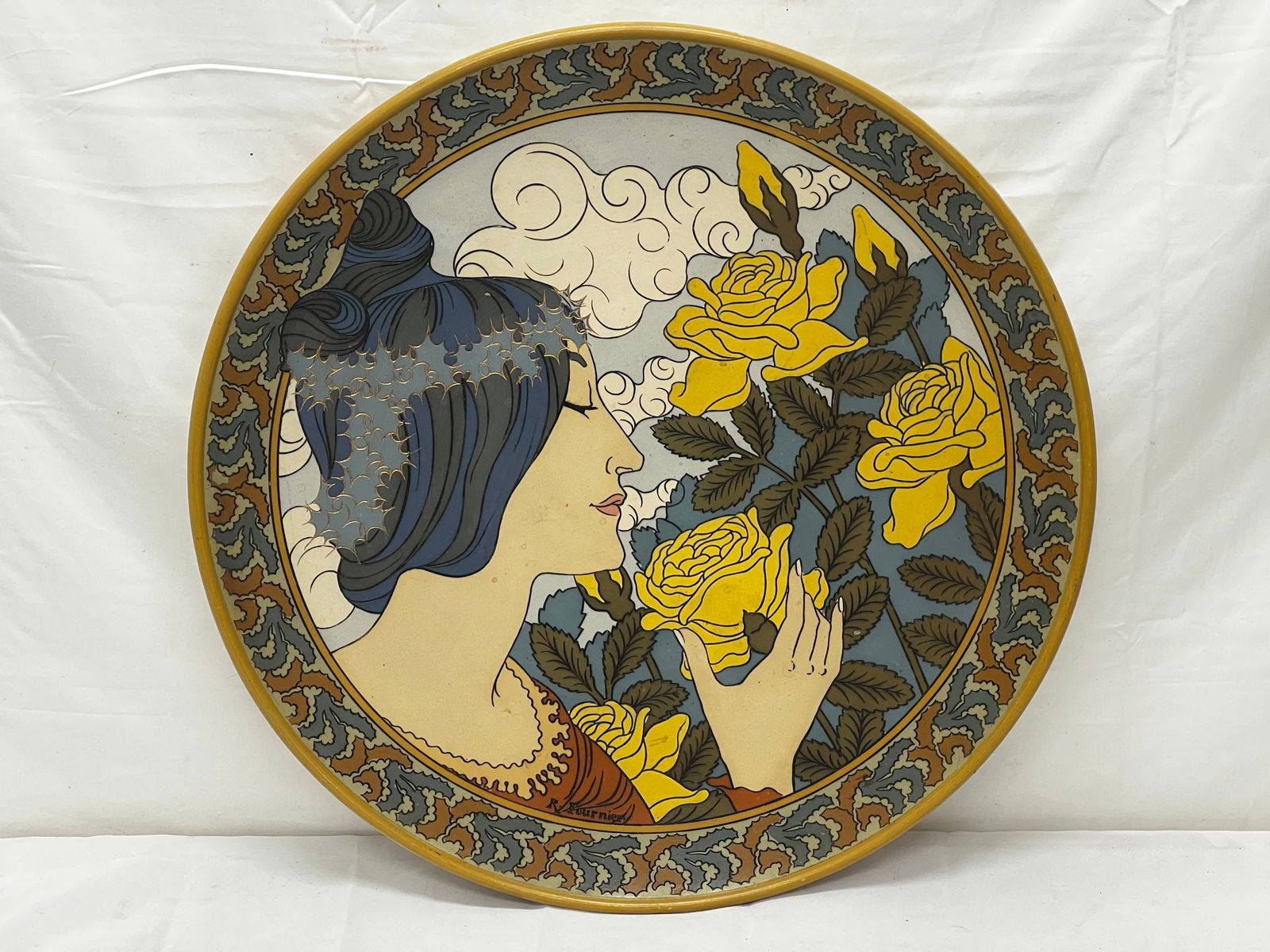 Mettlach Art Nouveau Signed Plaque 'R.Fournier' - 20'' Plaque #2544 (1 of 3)
