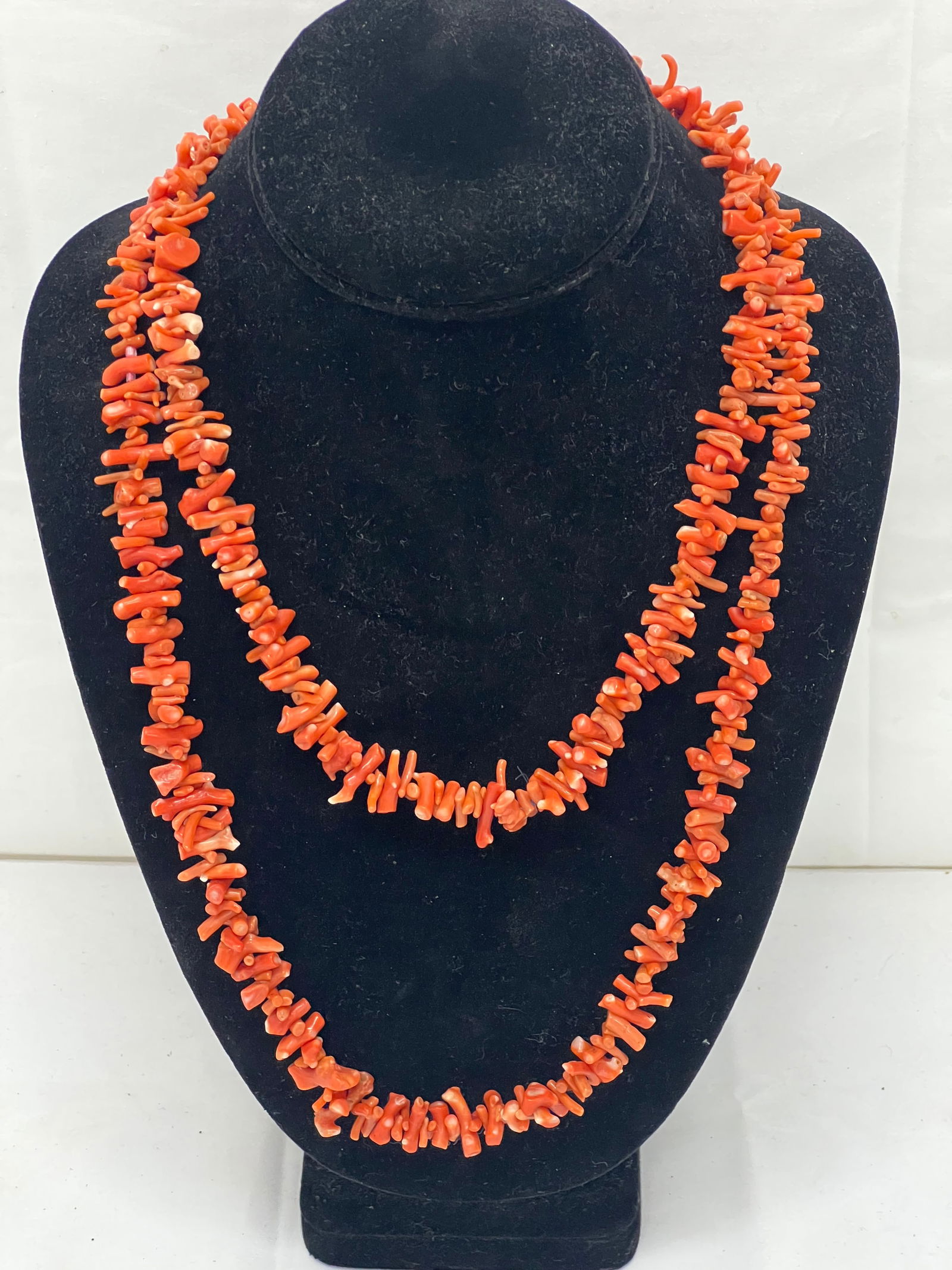 Vintage 42''L Coral Branch Necklace: Vintage 42''L Coral Branch Necklace
