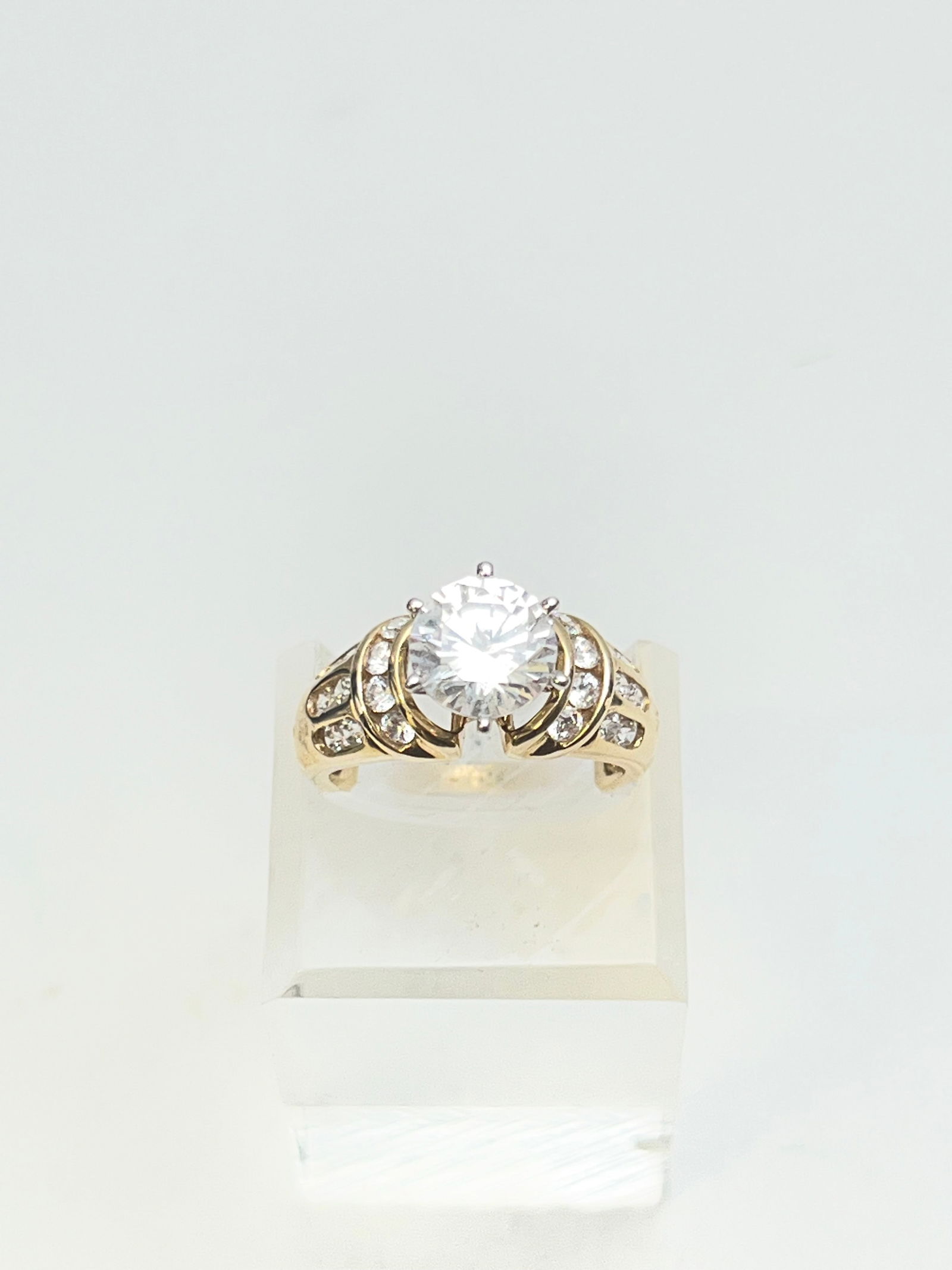 14K Yellow Gold Diamonique DQ CZ Ring, Sz 7, TW 5.42g - QVC Hallmarked '14K DQ CZ' (1 of 5)