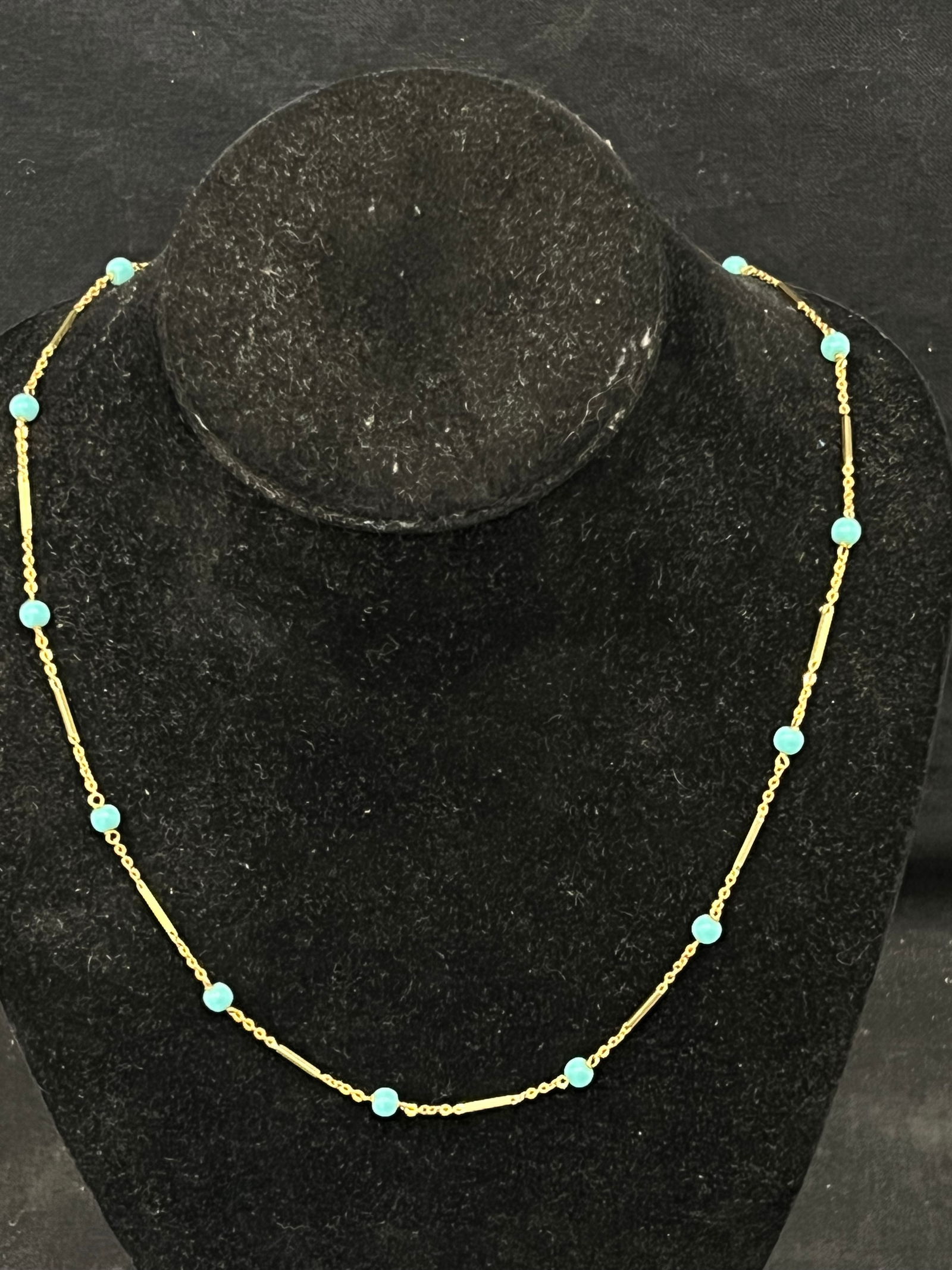 14K Gold Italian 29''L Necklace with Turquoise Beads - TW 9.33g, Hallmarked (1 of 2)