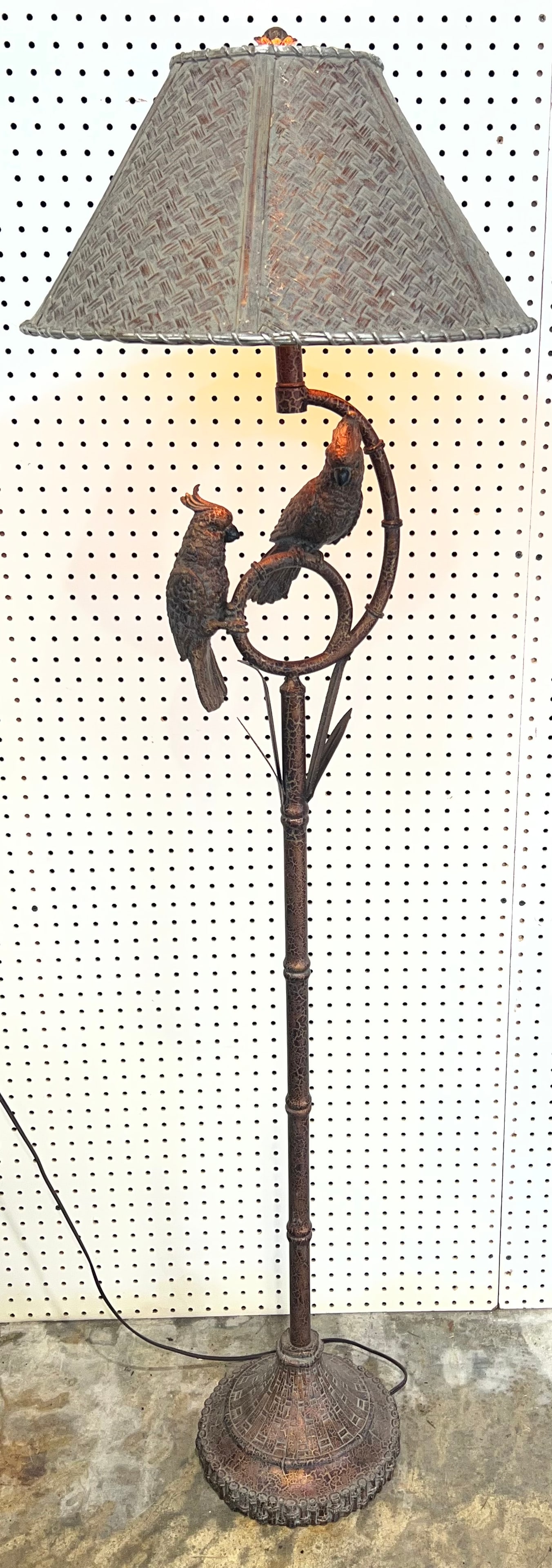 Bamboo Style Base with Rattan Lined Shade, Base 54''T Overall 64''T: Bamboo Style Base with Rattan Lined Shade, Base 54''T Overall 64''T