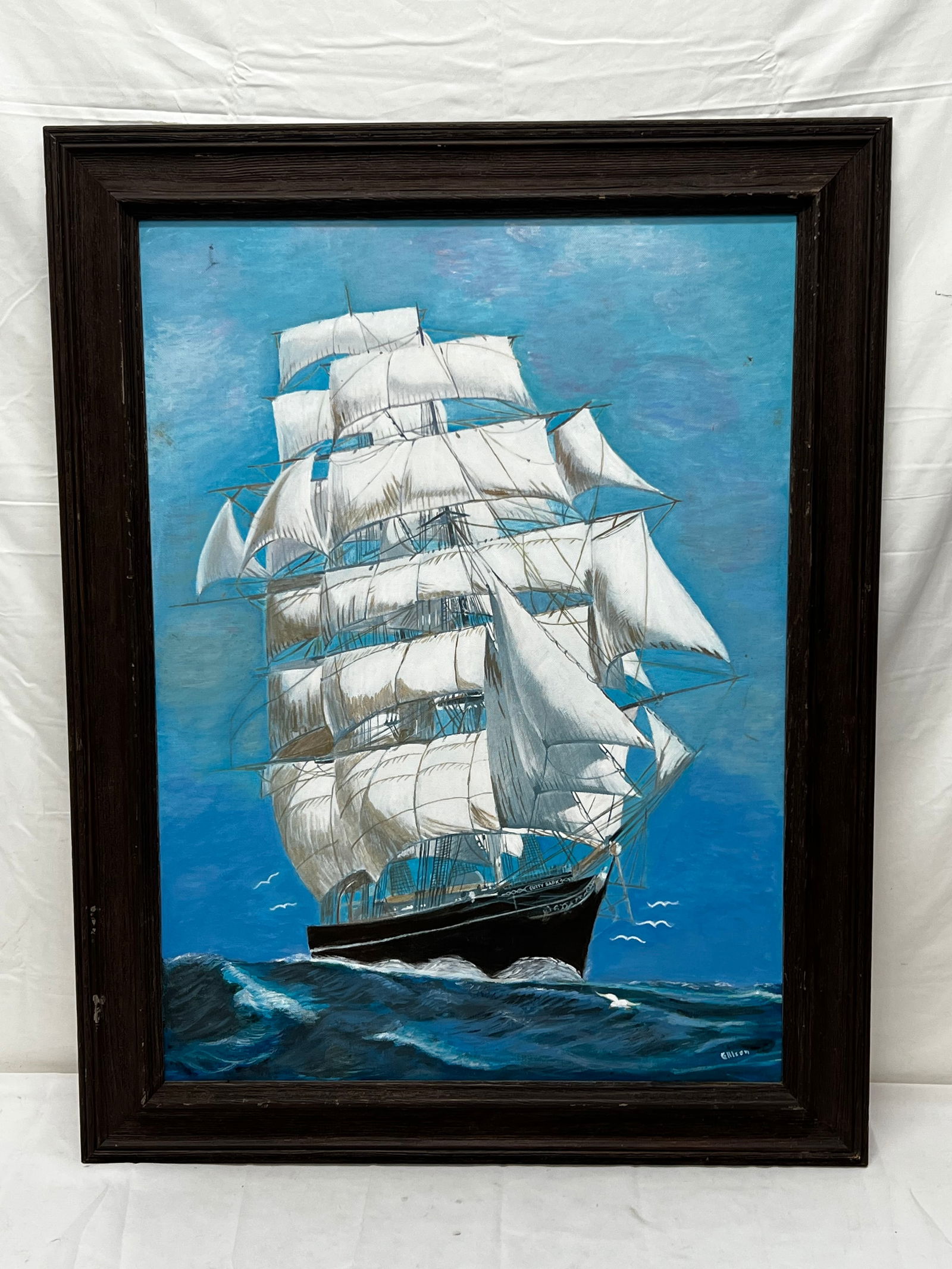 Signed Oil on Canvas of Clipper Ship - Framed 28'' x 36'' , Sight 22'' x 30'' (1 of 5)