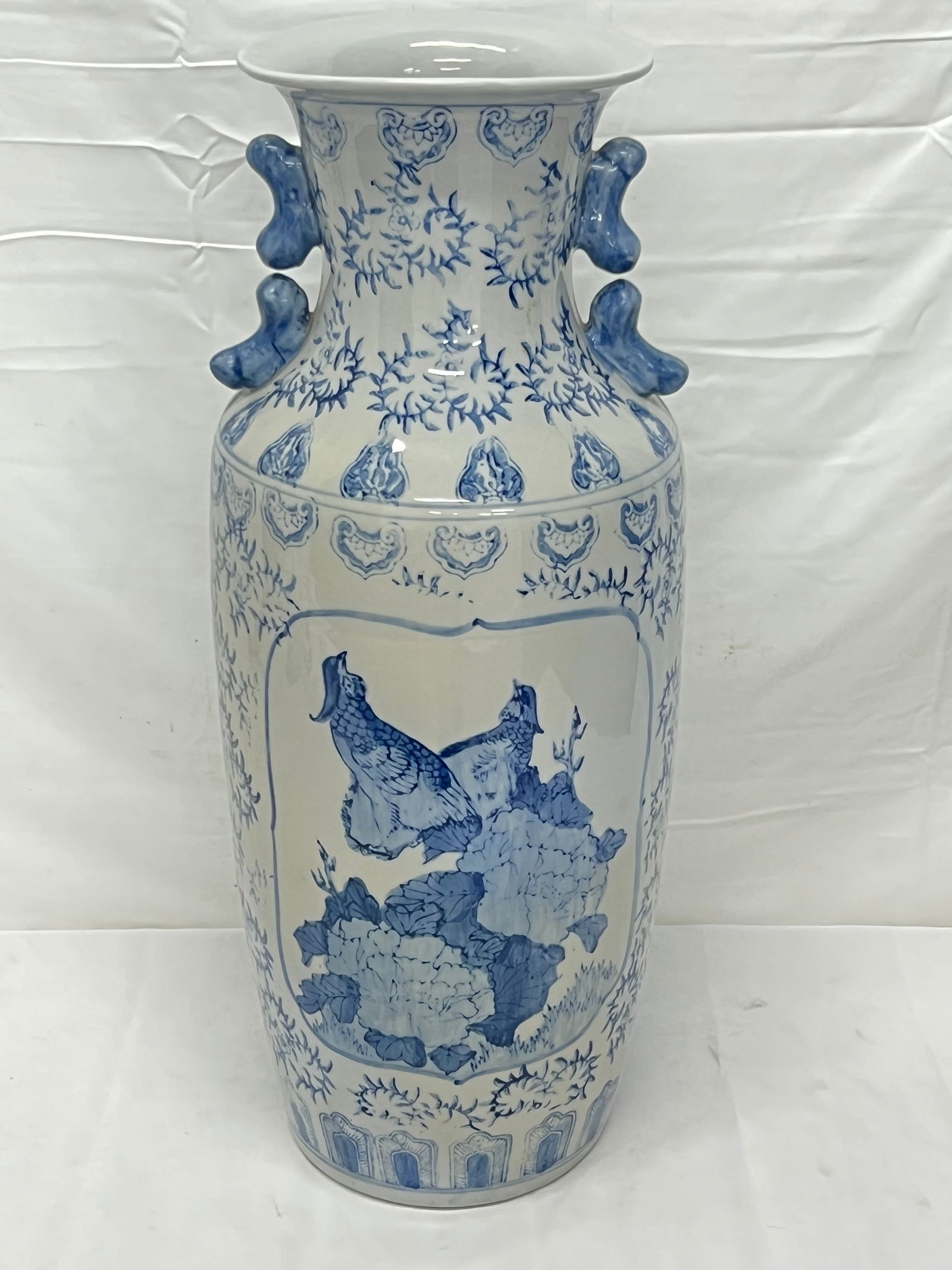 Chinese Blue White Floor Vase with Bird Design, 7.75'' x 24''T (1 of 7)