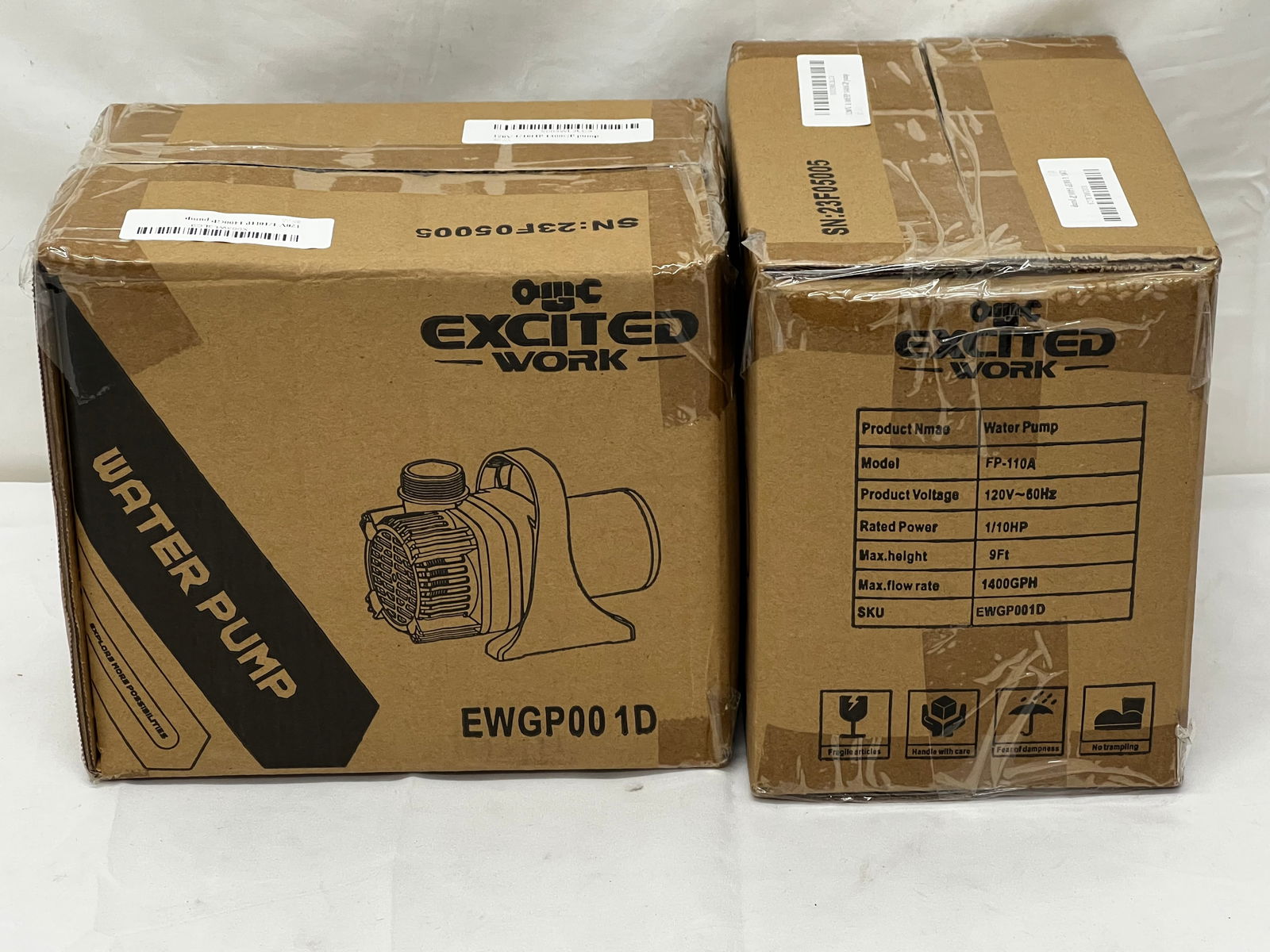 (2)Excited Work Water Pumps NEW - 1/10 HP Rated Power, Model FP-110A, Max Flow 1400 GPH - New In Box (1 of 3)