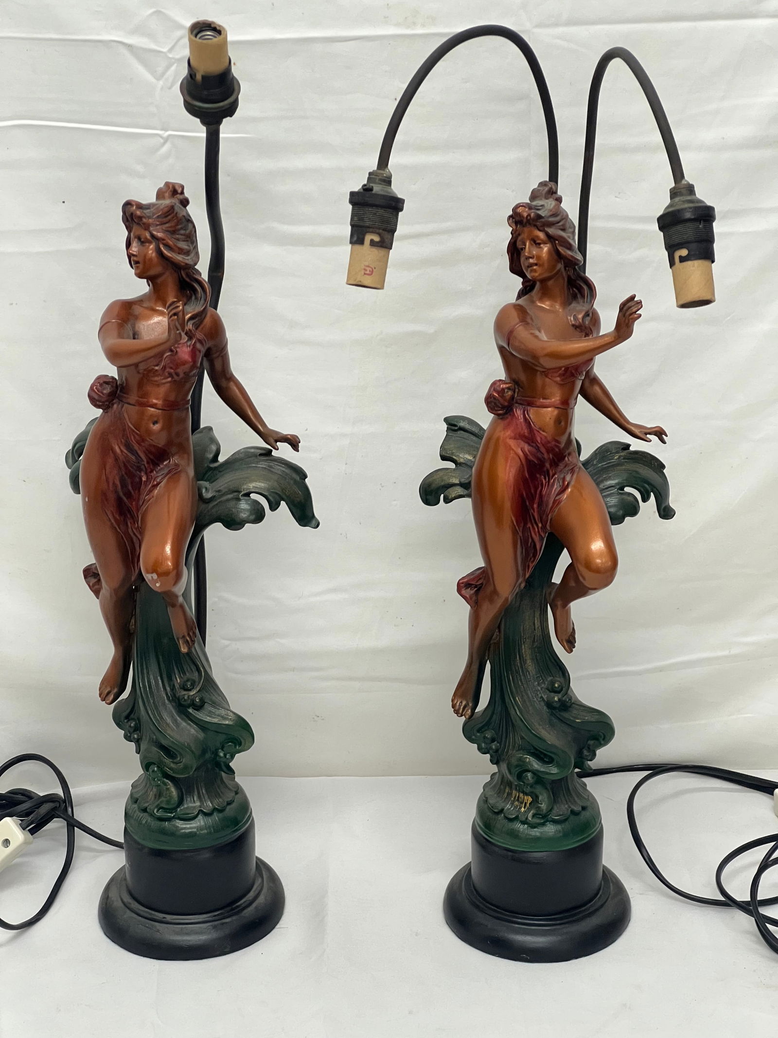 Pr Art Deco Figural Table Lamps 22''T - (1) is Single Bulb + (1)is Double (Inspect) (1 of 7)