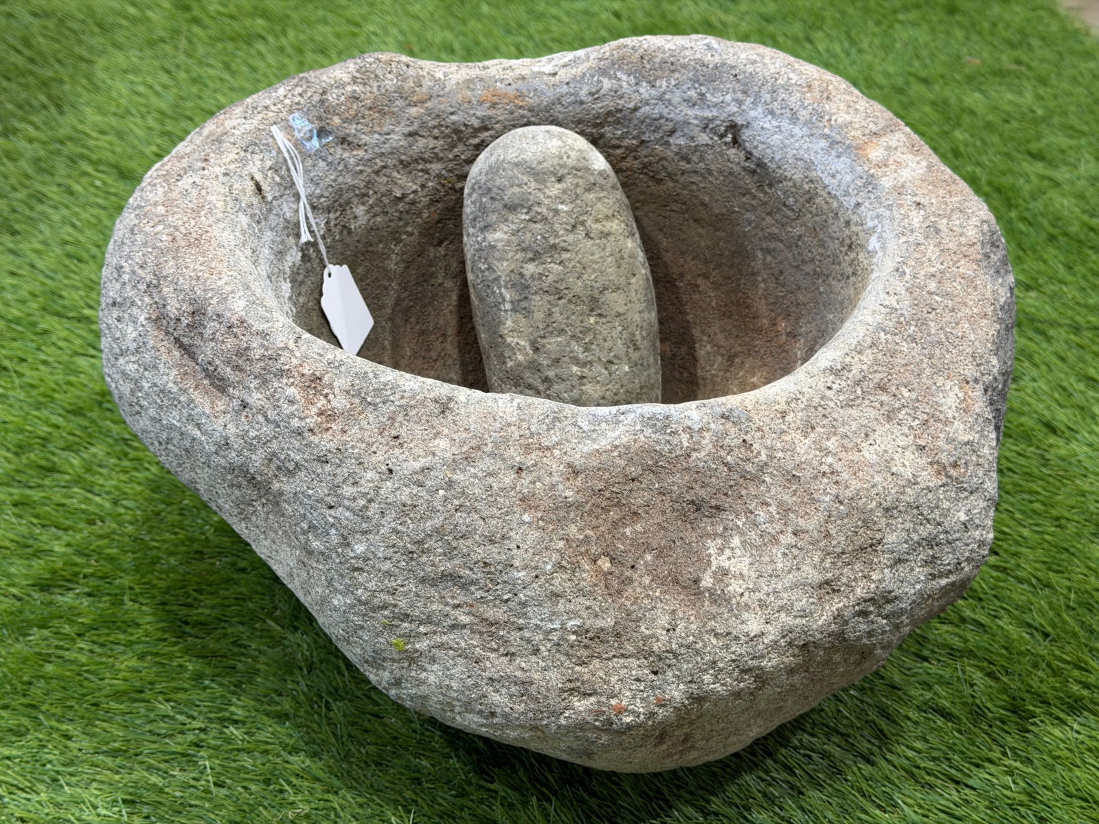 18th-19thC Native American Stone Mortar & Pestle - Heavy Large Deep Mortar 48"Circ. , Approx. 15.5" (1 of 4)