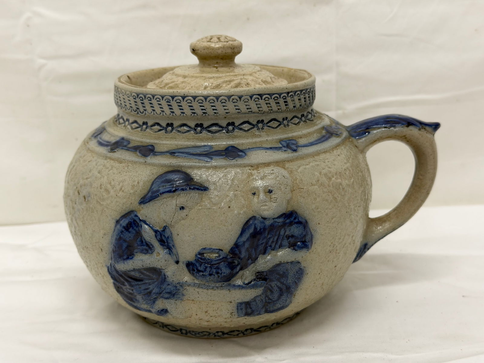 Antique Boston Bake Beans Whites of Utica Stoneware - Gray Blue Lidded Stoneware Crock Bean Pot (1 of 4)