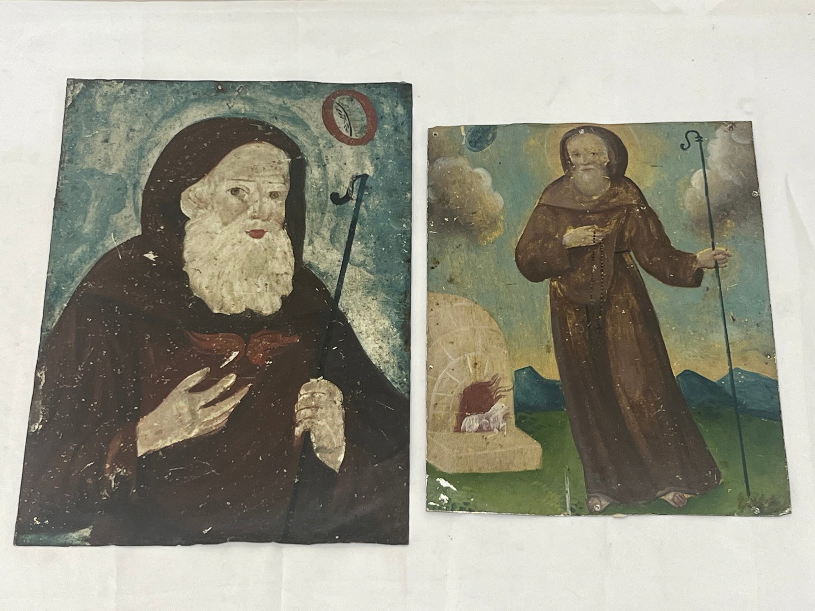 (2)18th-19thC Mexican Folk Art Handpainted Retablo Paintings on Tin (1 of 5)