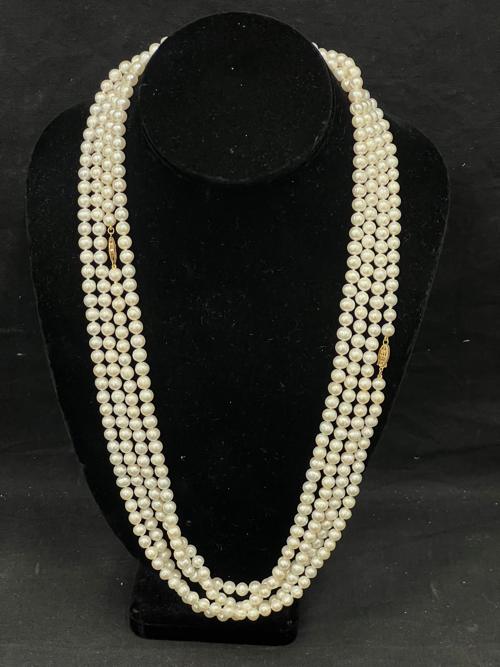 (2)14K Gold Clasp Pearl Necklaces 48''L (1 of 4)