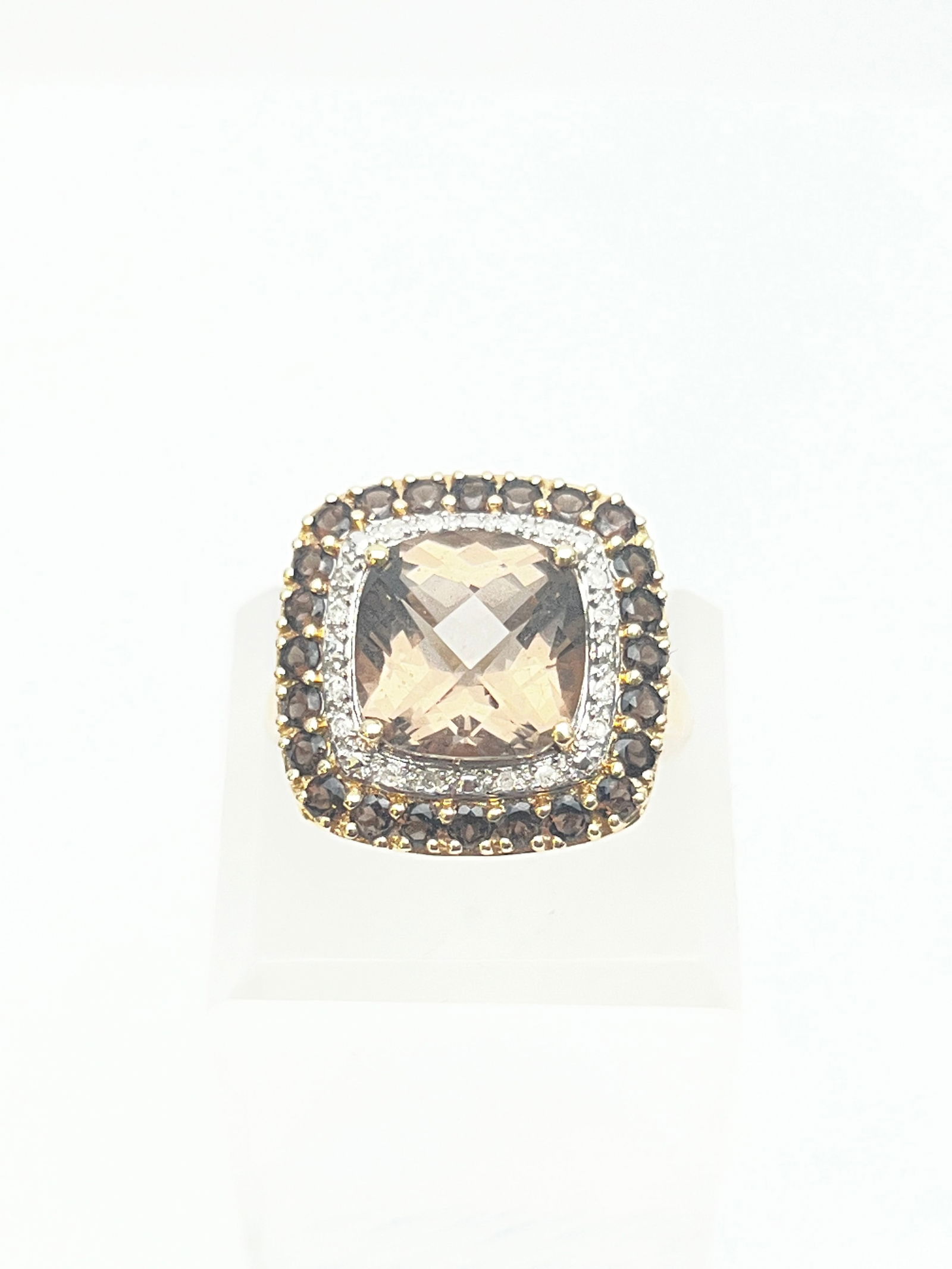 14K Yellow Gold Smokey Topaz Diamond Ring, Sz 7, TW 4.51g (1 of 2)