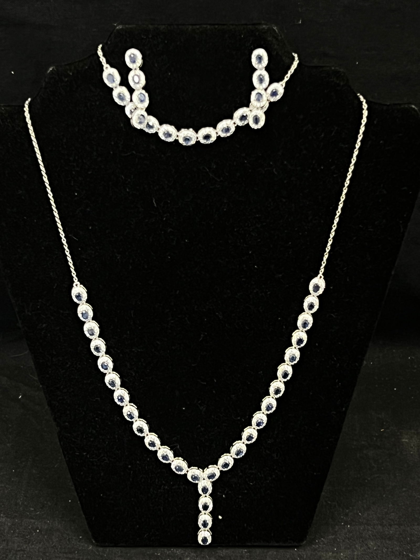 Natural Sapphire Necklace Bracelet Earrings in Sterling Silver (1 of 5)