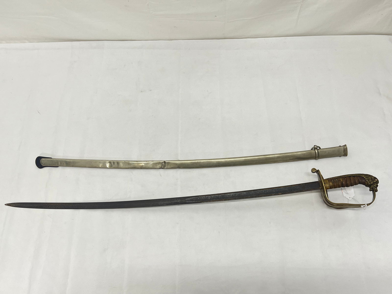 Antique Army Sword , Ruby Glass Eye Lion Head Hilt - Basket Hilt, UnMarked or Worn, Sword with Scabb (1 of 12)
