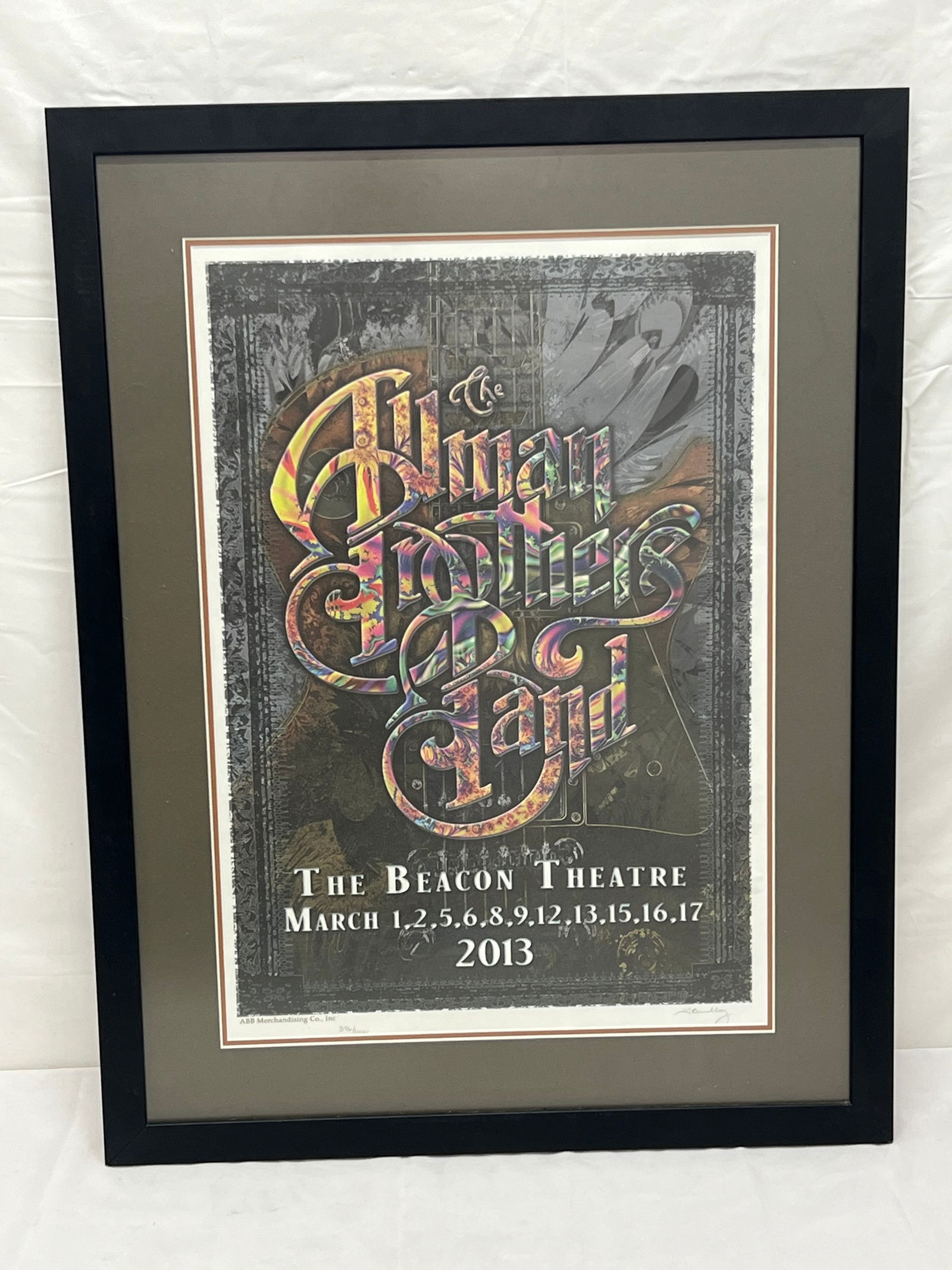 Limited Ed. Allman Bros Beacon Theatre Signed Concert Poster, Framed 21.75" x 28": Limited Ed. Allman Bros Beacon Theatre Signed Concert Poster - Limited 11 Days at Beacon Theatre, Signed #d by artist Bradley #376 / 1000 - Framed 21.75'' x 28''