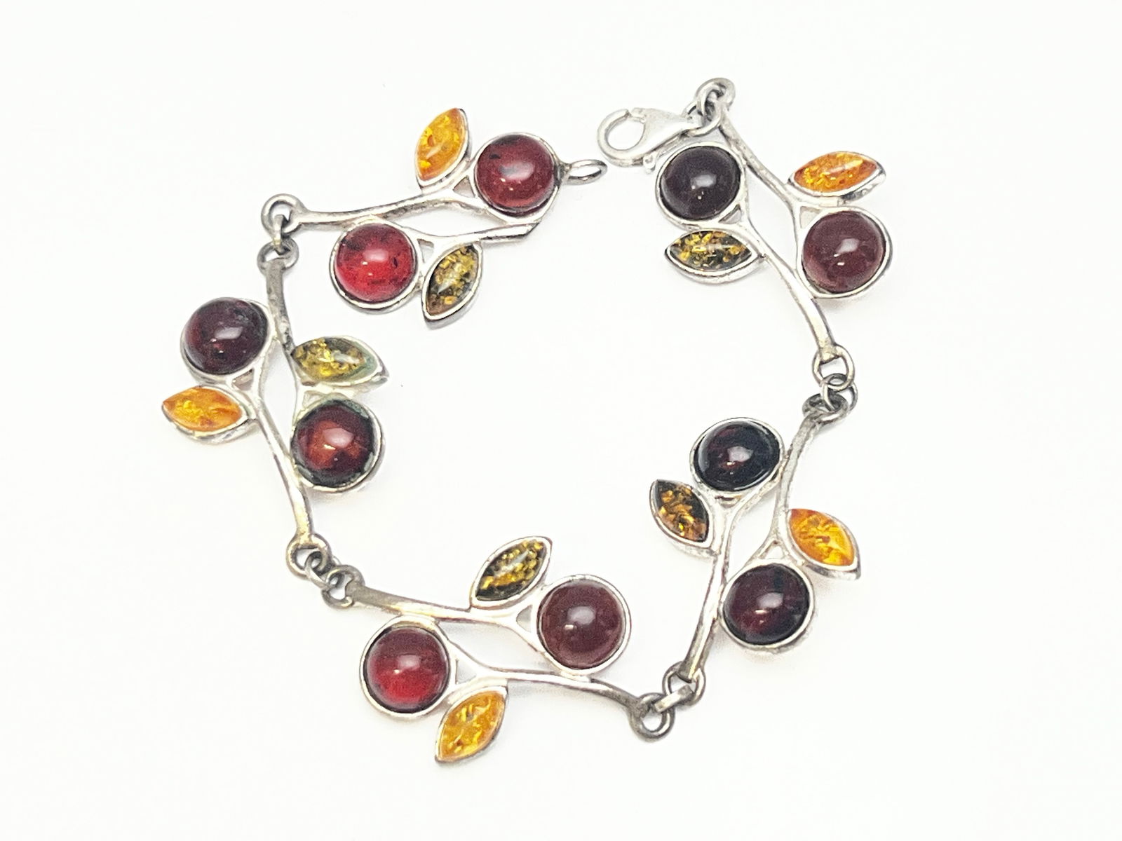 Sterling Silver Amber Bracelet 7.25''L, TW 16.59g (1 of 3)