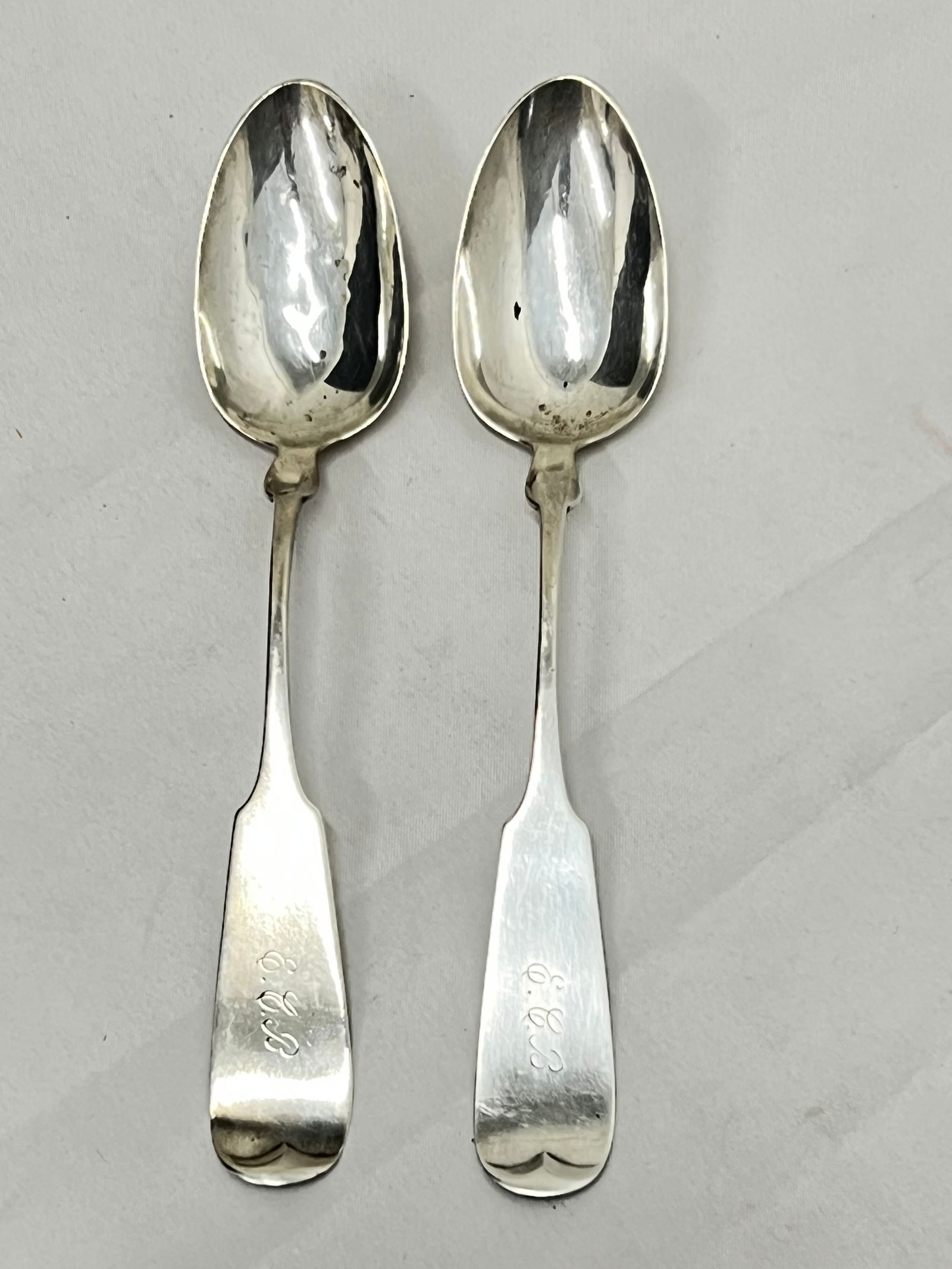 (2)Gorham Sterling ''Fiddle'' Spoons 1865-1899, TW 85.5g, 8.25''L (1 of 3)