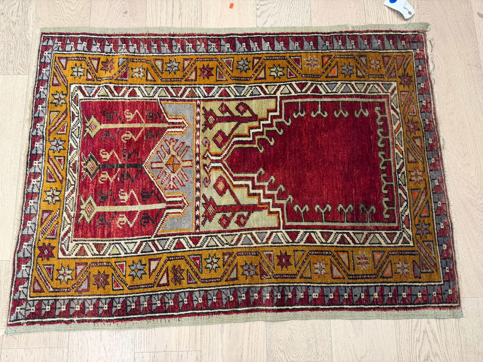 Turkish Ladik Hand Knotted Rug Mihrab Design 37.5" x 53": Turkish Ladik Hand Knotted Rug Mihrab Design 37.5" x 53"