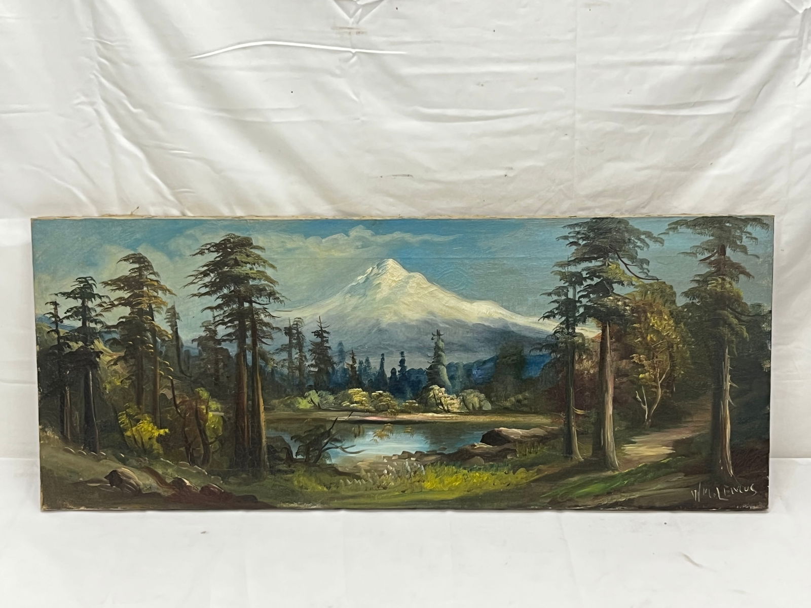 William Lemos (1861-1942) Original Oil of Mt.Shasta - Signed Lower Right, Unframed 12'' x 30'' - Oil: William Lemos (1861-1942) Original Oil of Mt.Shasta - Signed Lower Right, Unframed 12'' x 30'' - Oil on Canvas - William Lemos Settled in Santa Cruz,CA in 1904 and was the first Concessionaire at Beac